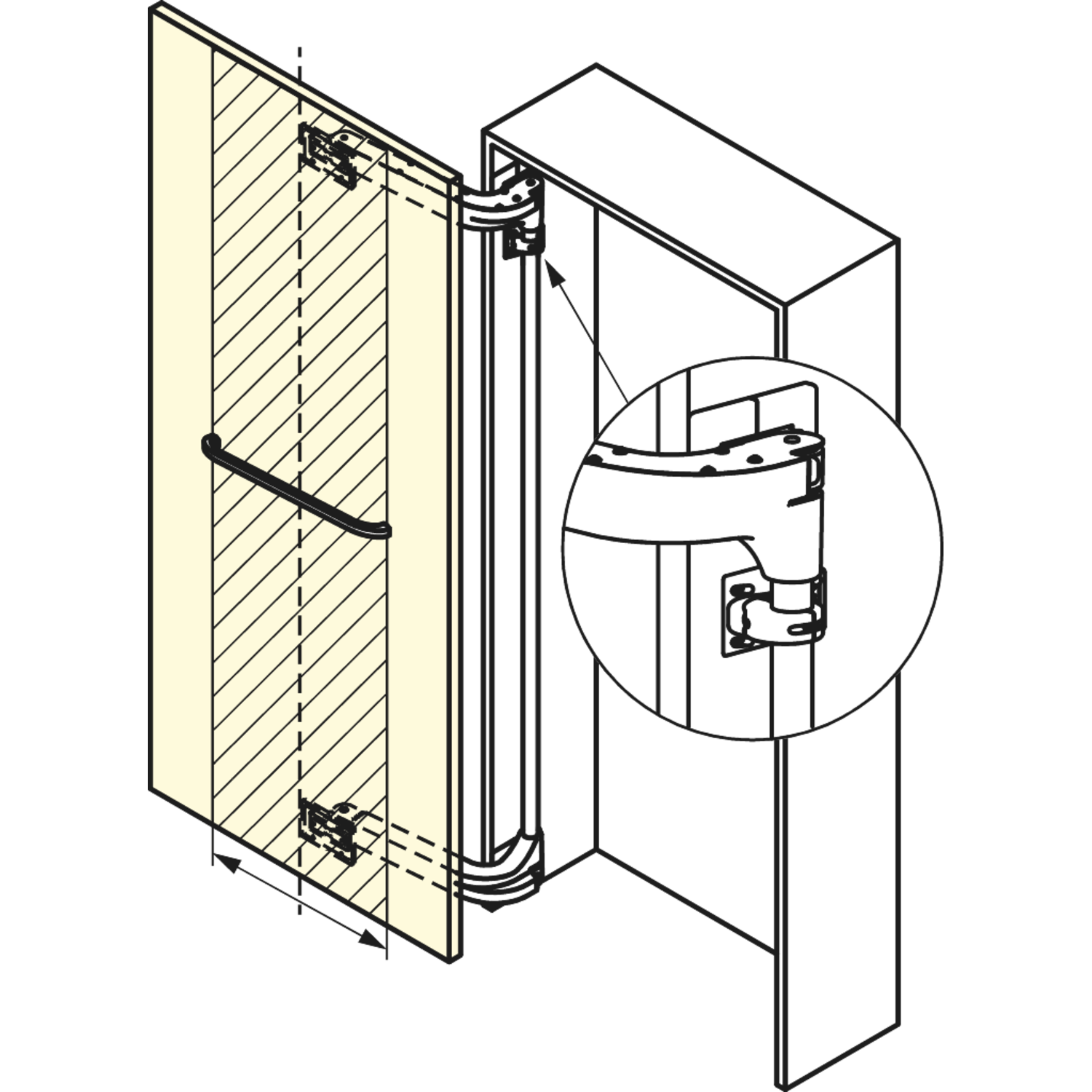 Scharnier-set monoflat lin-x 1000 wit b.750-1100 mm h.2400-2980 mm 90kg