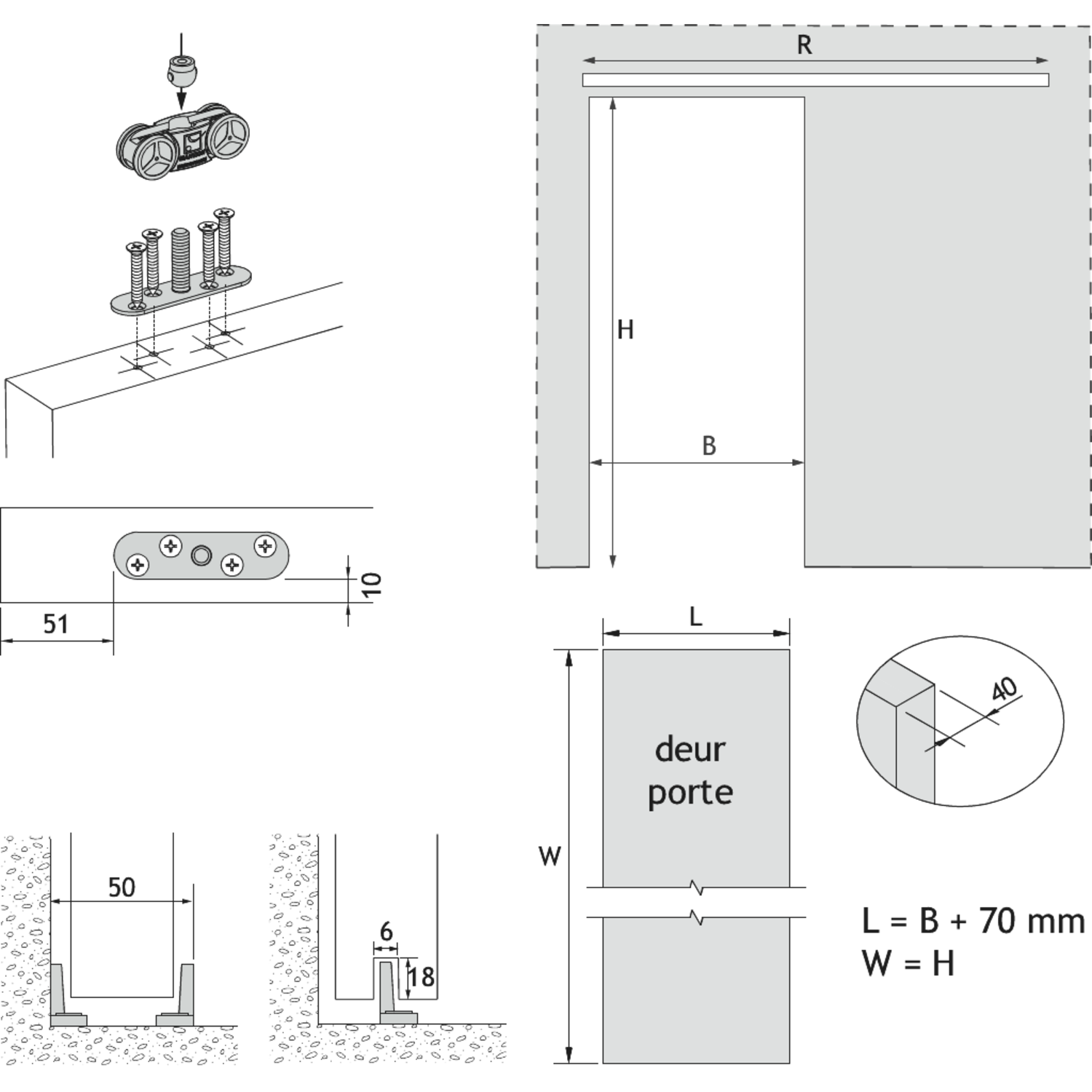 Saf Slim ensemble coulissant alu l.2000 mm 80 kg 