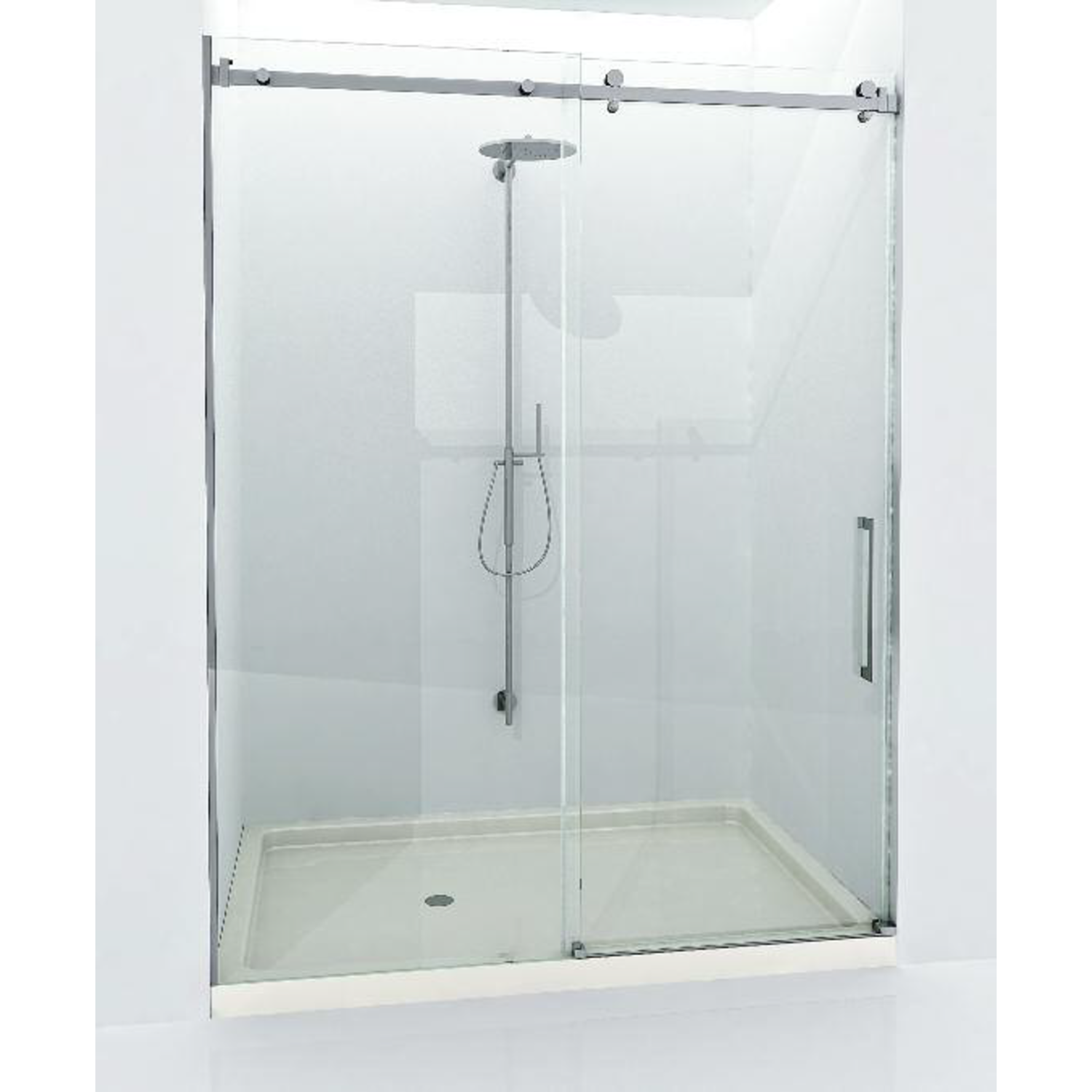 Toebehoren douche met schuifdeur wand/wand voor gekit vast glaspaneel, naar rechts, voor 8 mm glas, glanzend rvs