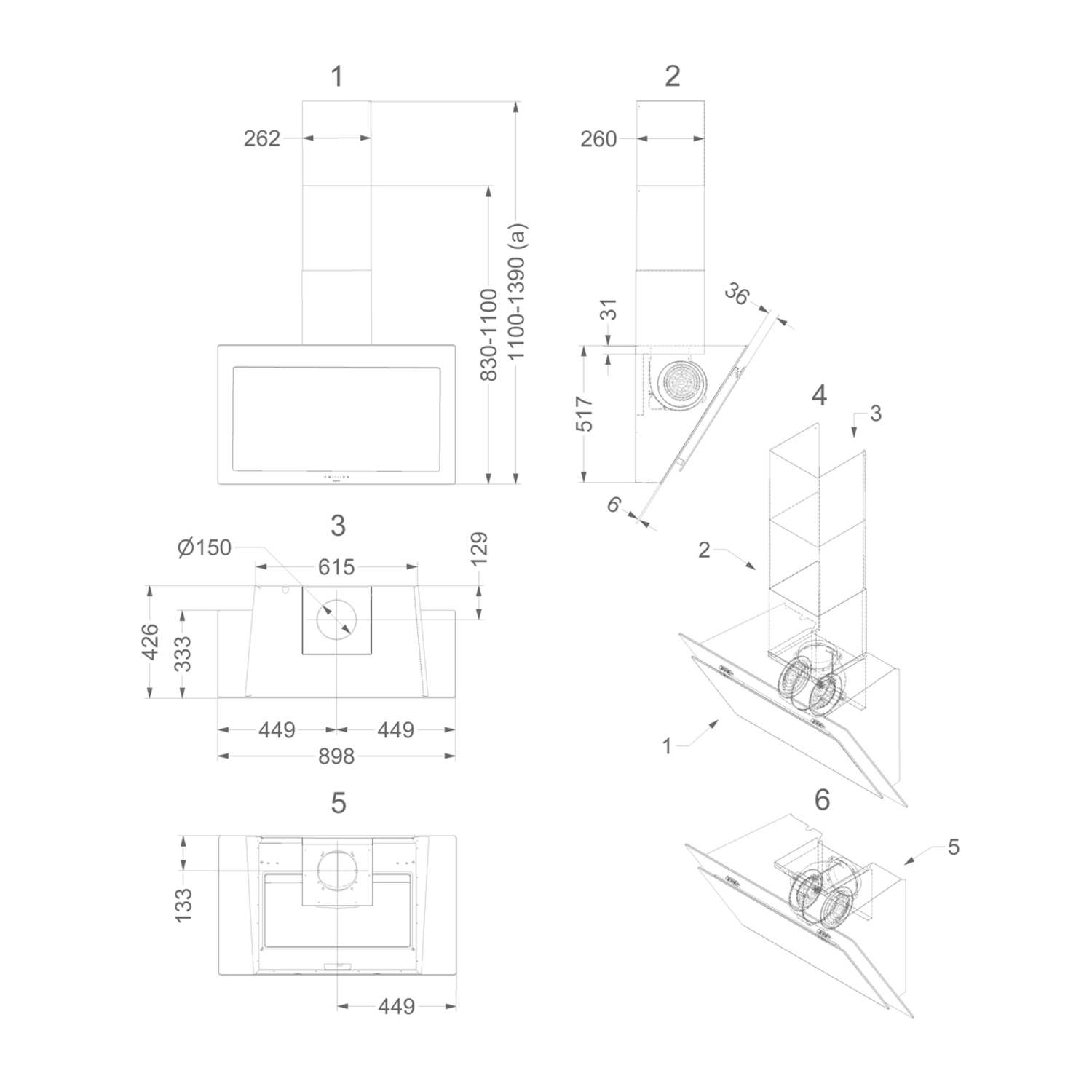 Novy Vision 90 cm zwart glas wanddampkap