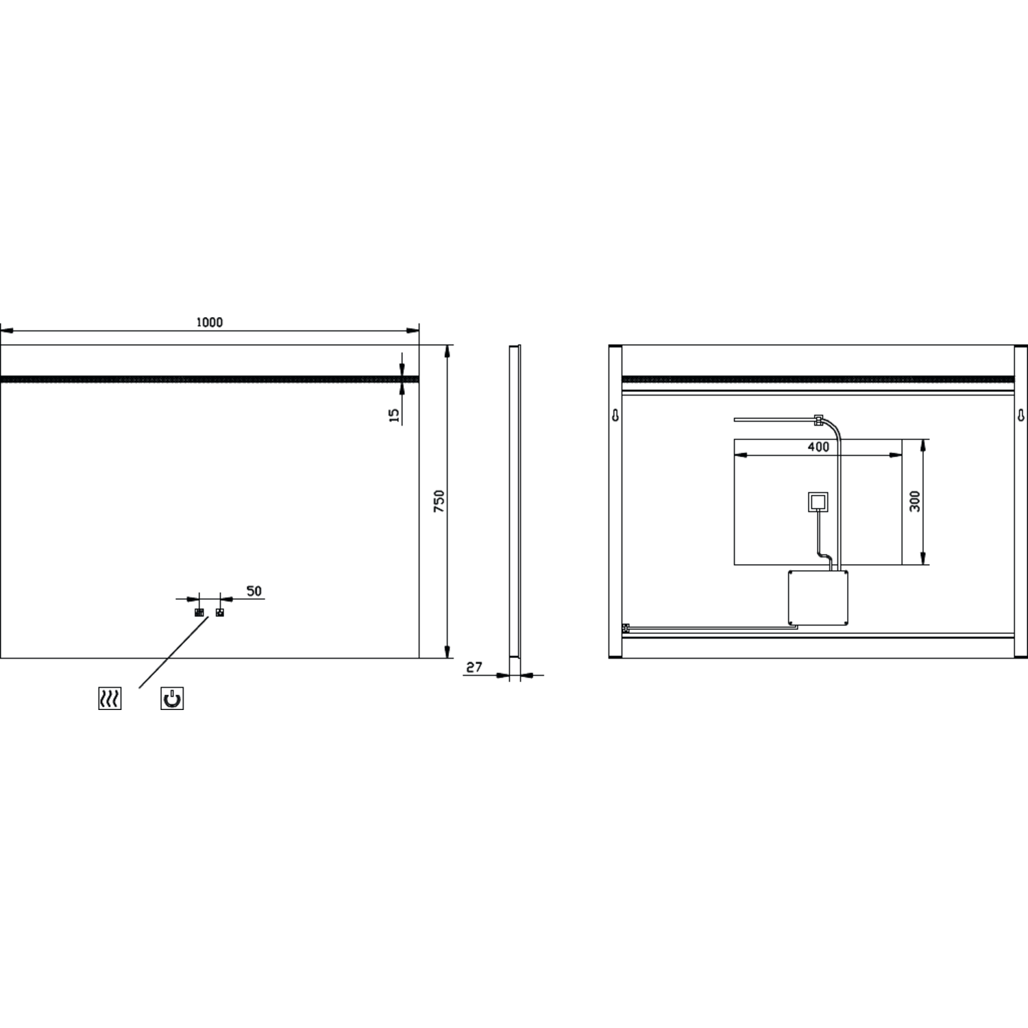 Miroir 1000x750 led haut+kelvinch.+chauff 