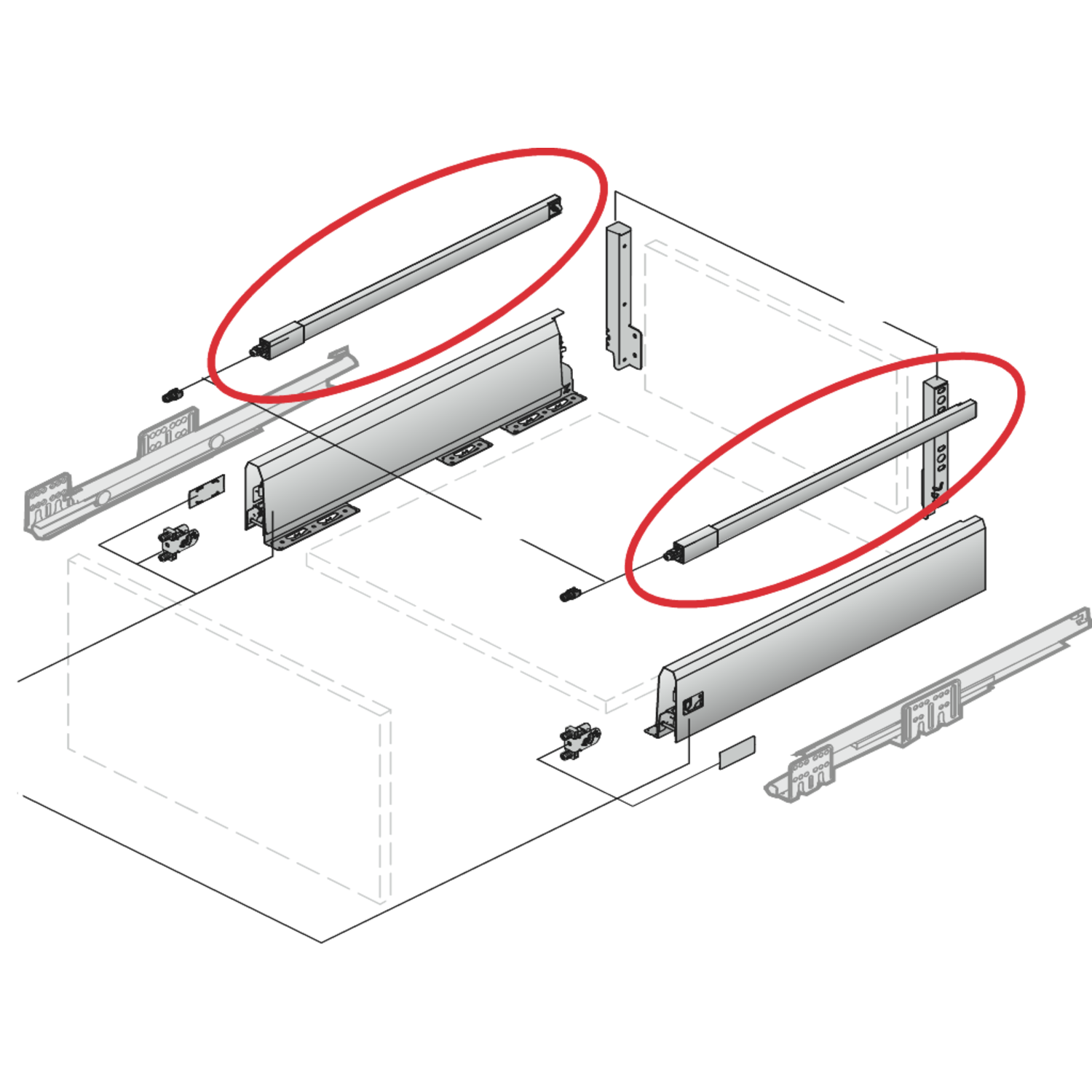 Set lengtereling ArciTech / 650 mm, wit, links en rechts