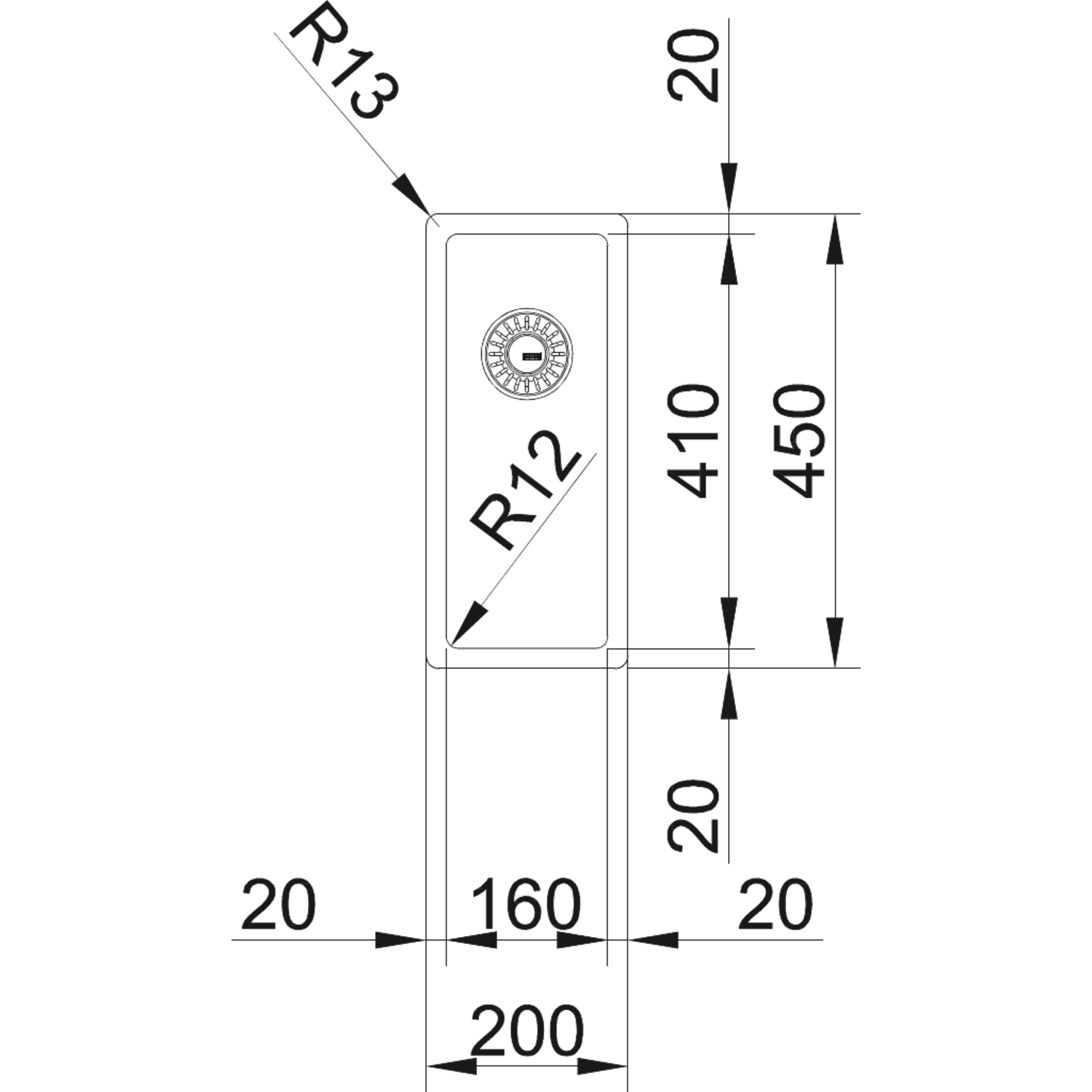 BOX - Cuve à affleurer / SlimTop / A sous-encastrer / 200 x 450 mm / Lisse