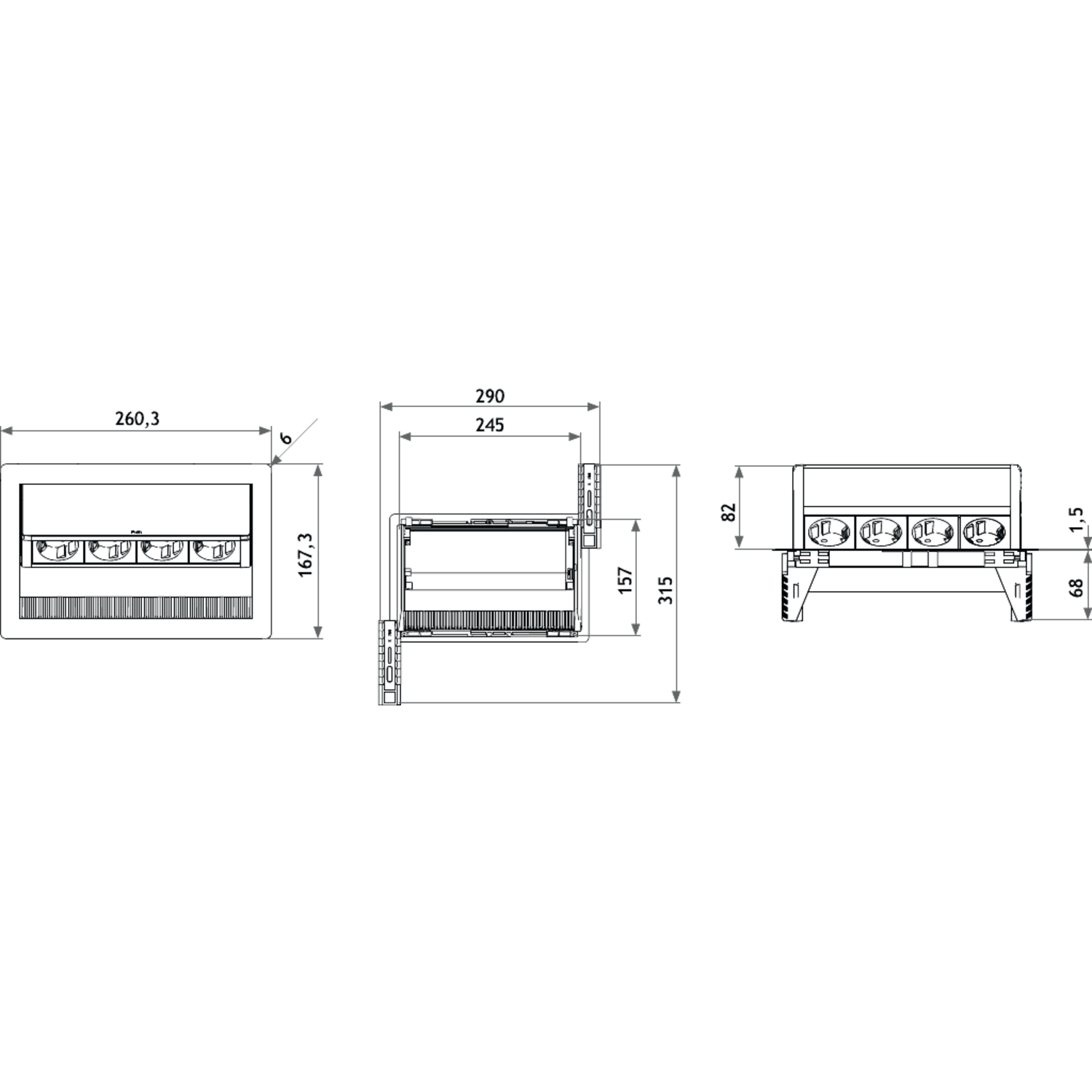 Evoline flip top push data/usb  medium inox b-f  2 prises + 2 rj45 + 2usb