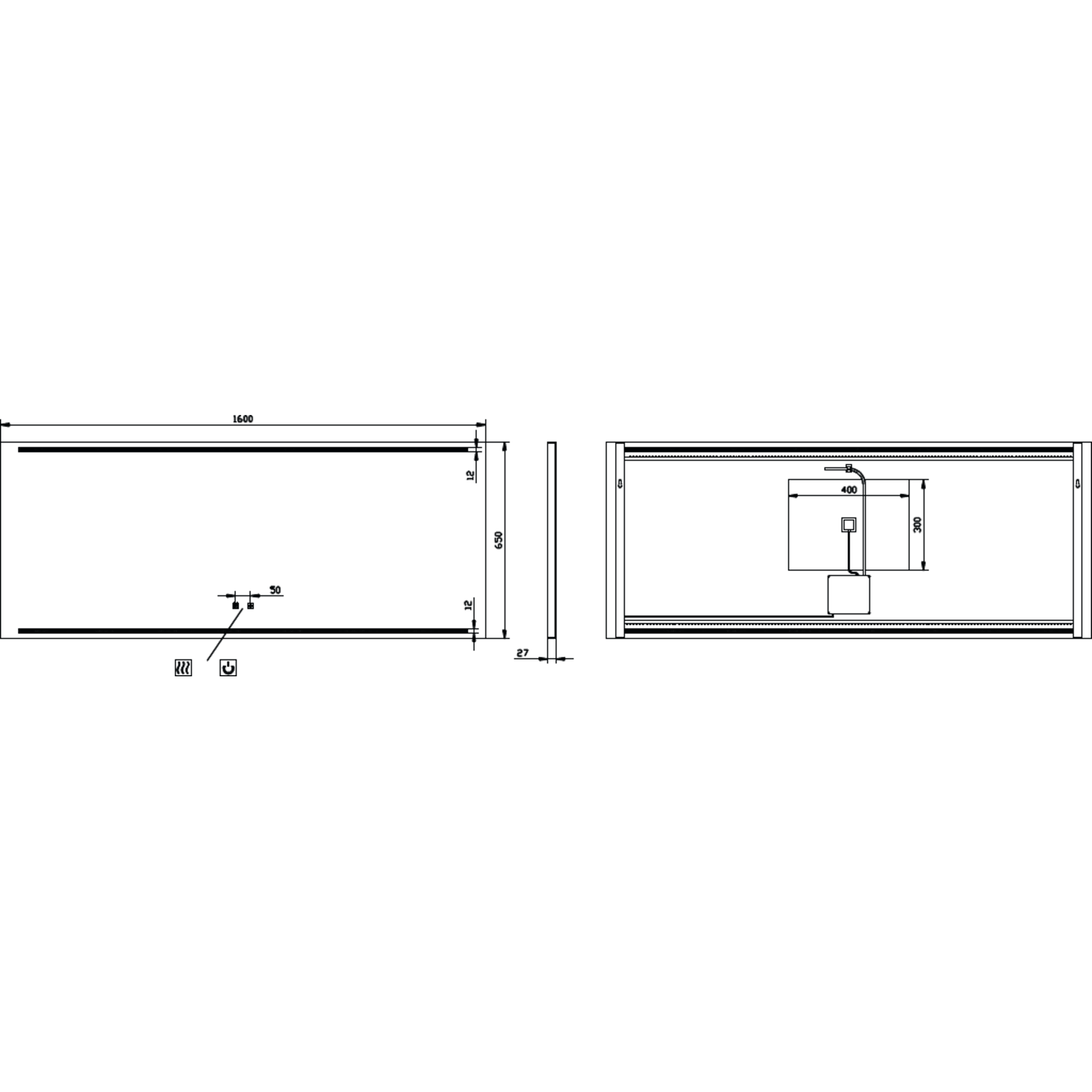 Miroir 1600x650 led haut/bas.+kelvinch.+chauff 
