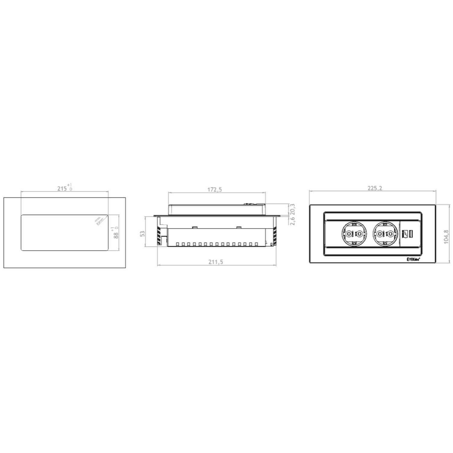 Evoline backflip verre blanc 2 nl-d-l 1 + usb c  charger 5v/2.1a