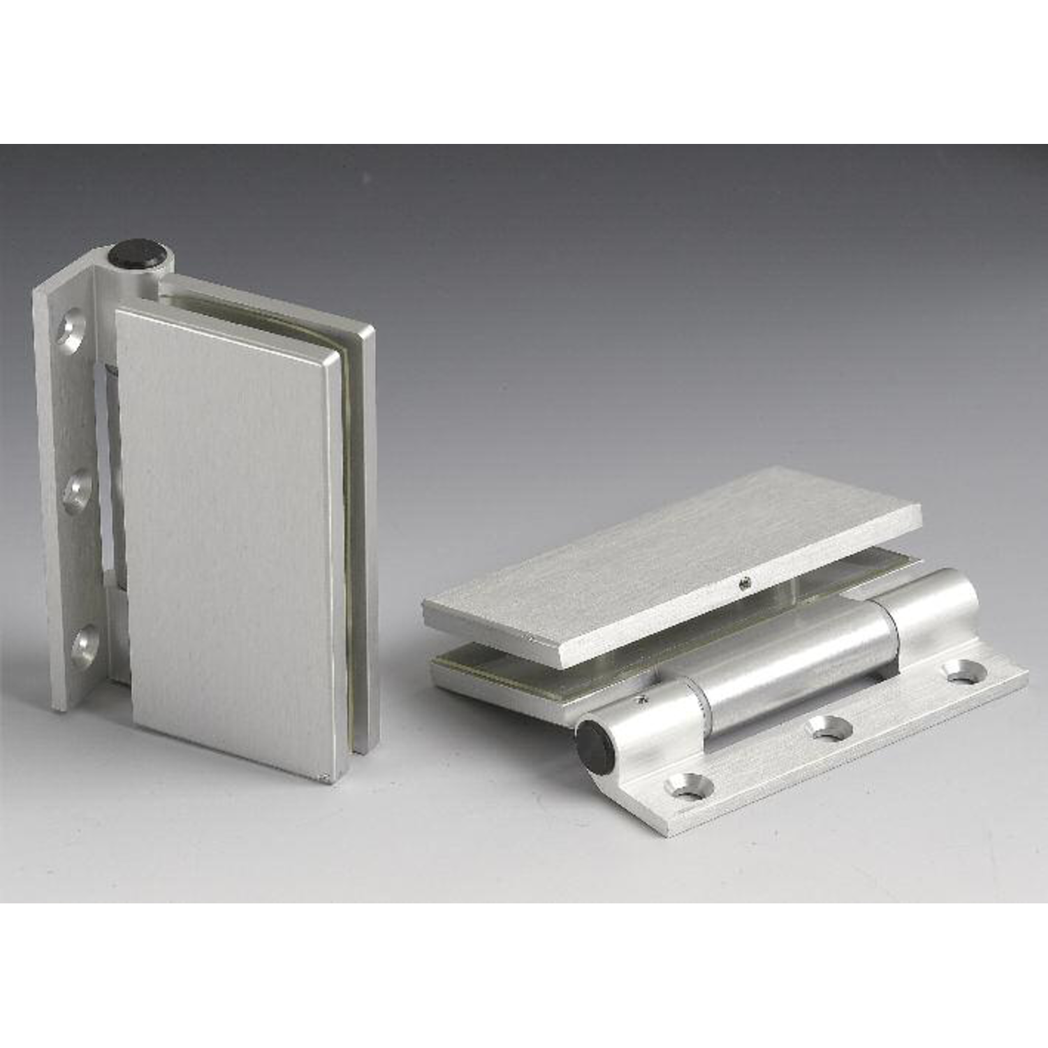 Charnière mur/verre rectangulaire pour montants étroits, pour verres 8/12, B50 H100, aluminium mat