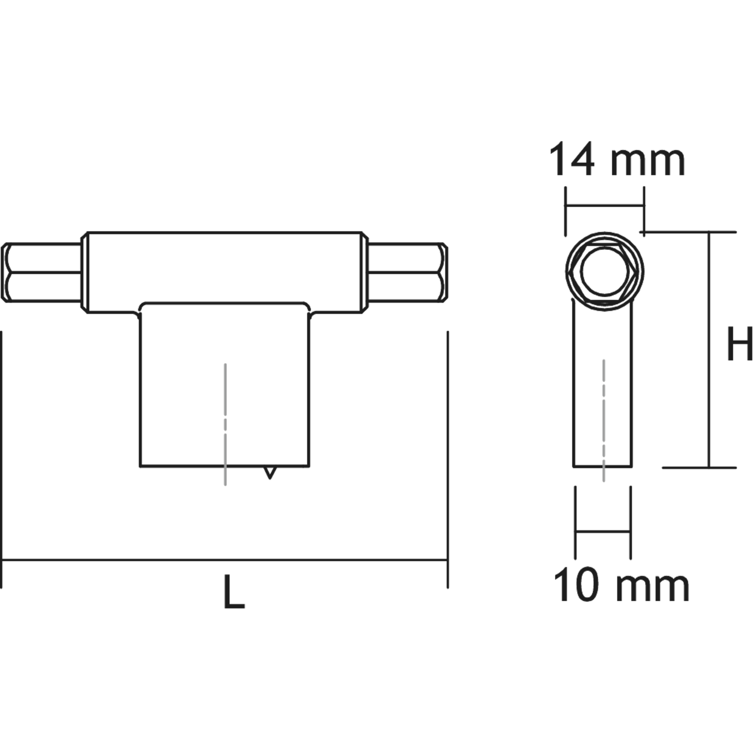 T-knop PRISMA L78 zamak mat zwart