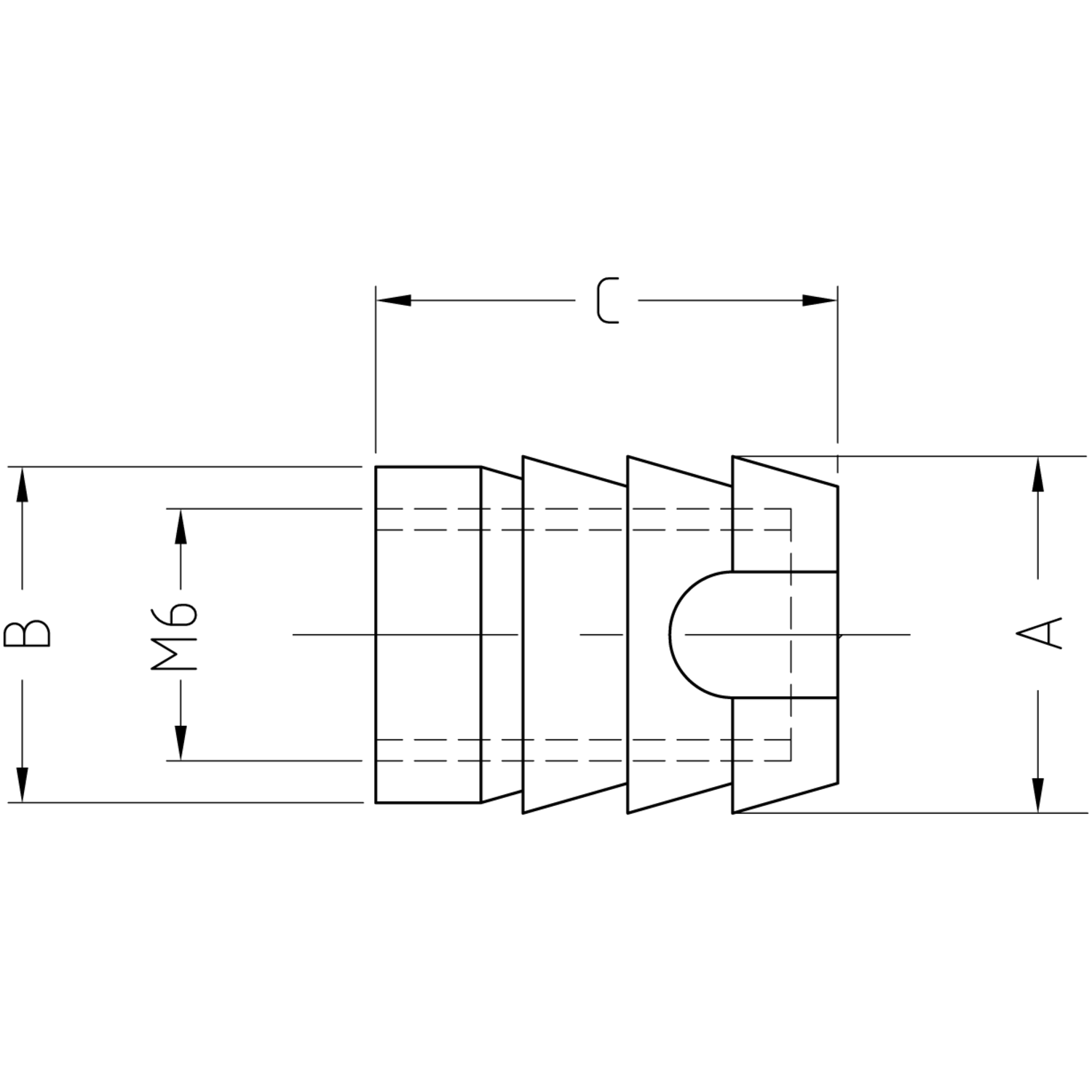 Moufle d.10mm int.M6 - 11mm blanc 