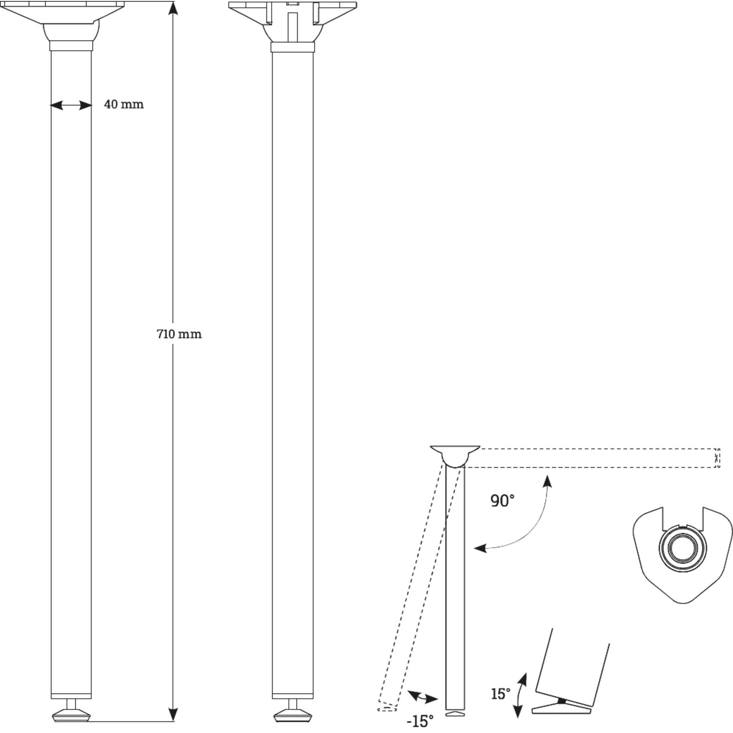 Clappo set opblapbare tafelpoten h.71 alu RAL 9006