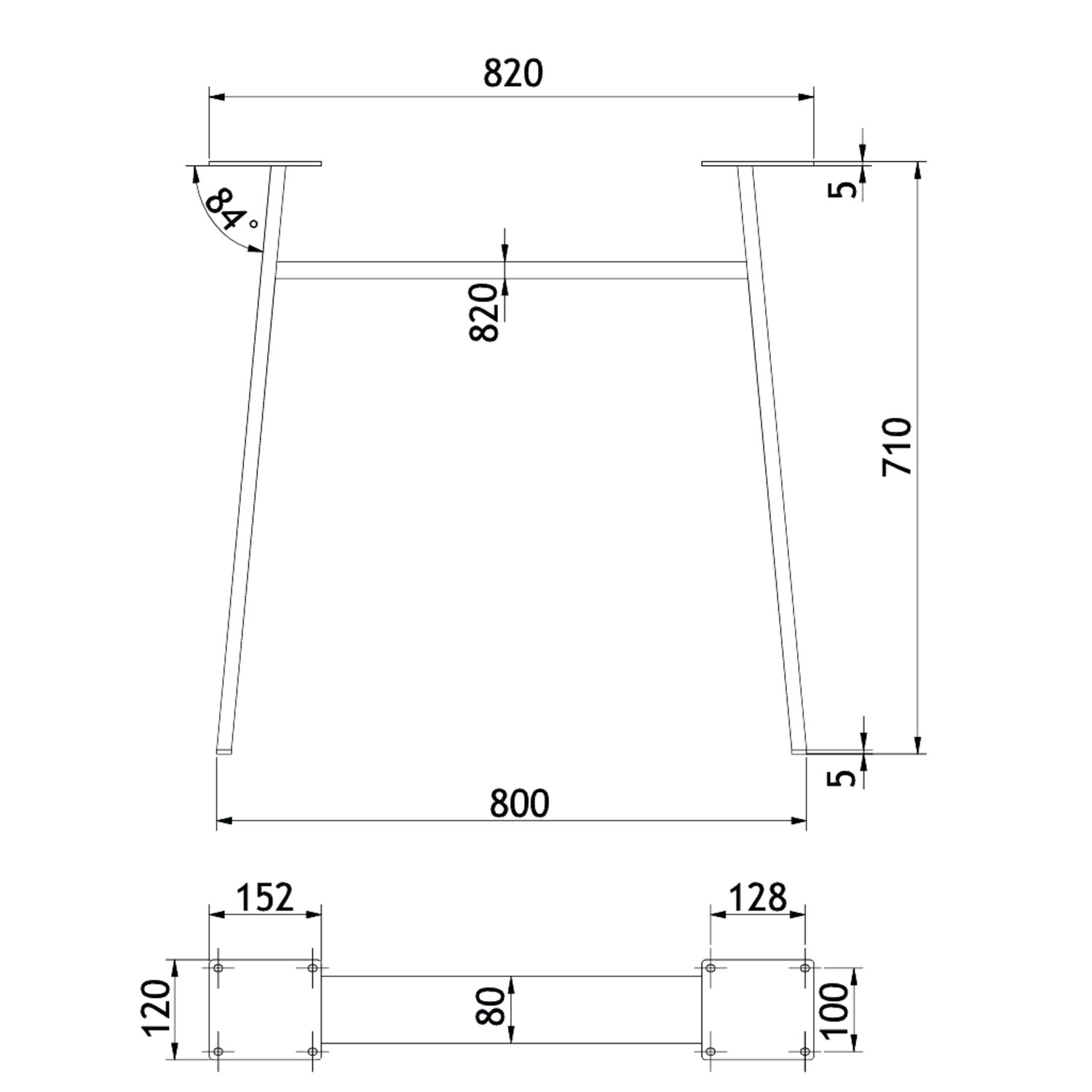 Piètement A 20x80 noir mat