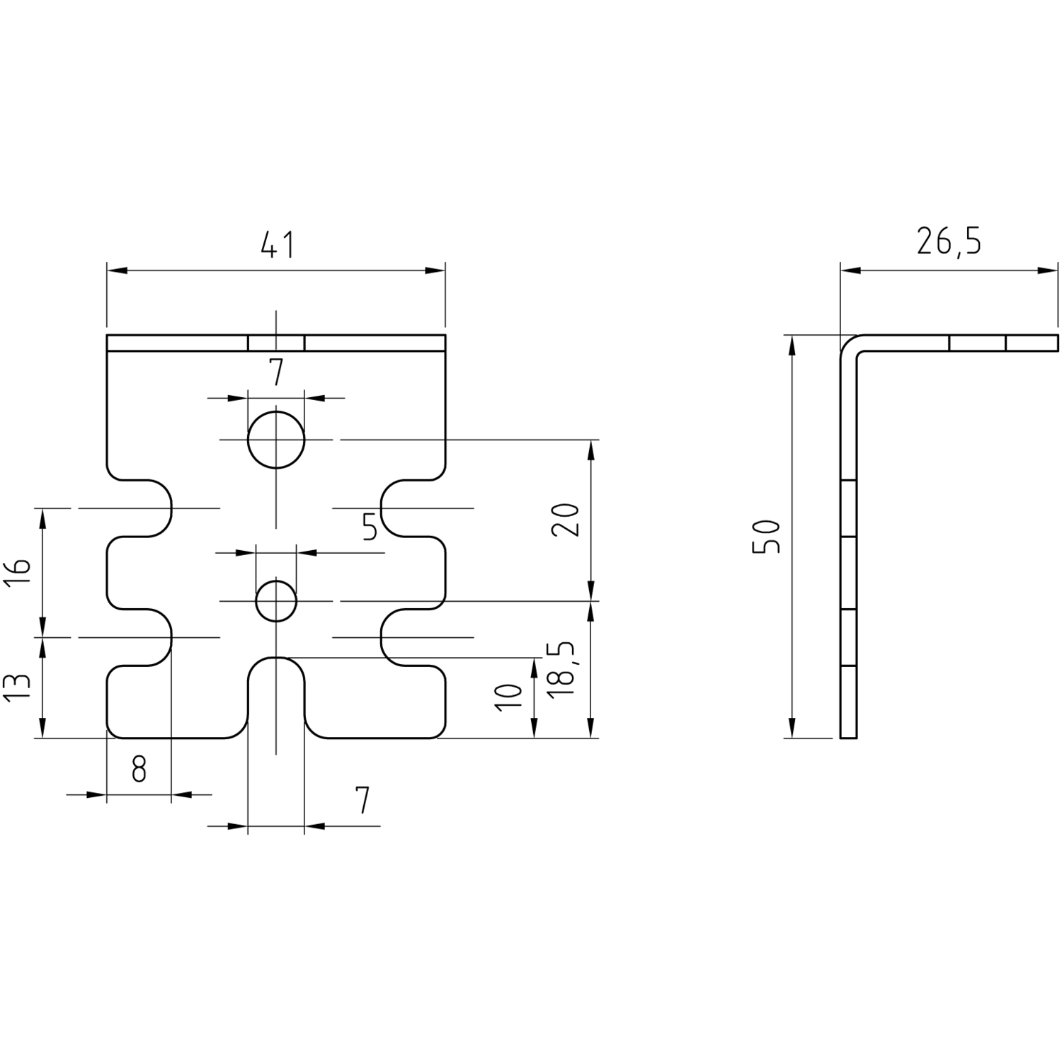 Verbindingshoek 25x50mm ijzer verz.