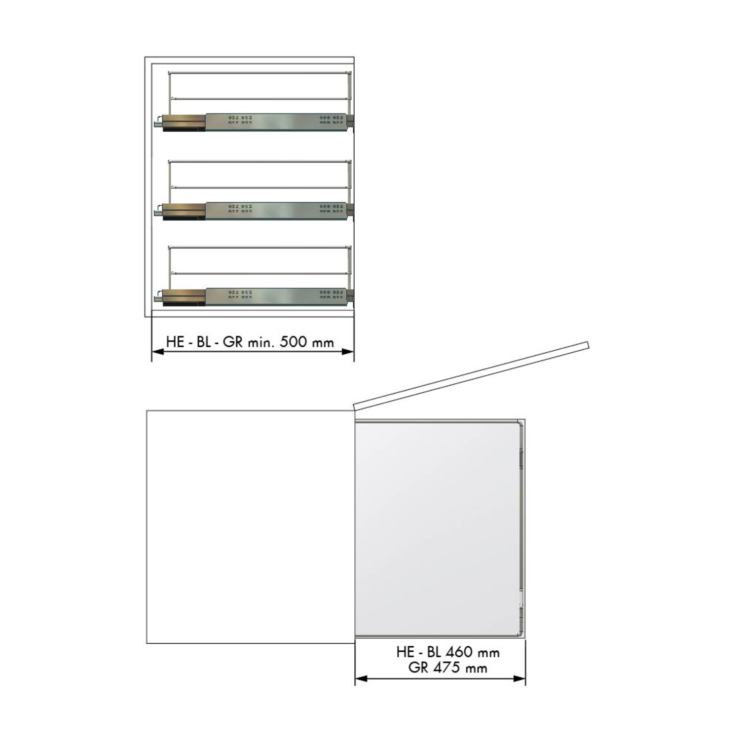 MC Line panier extensible 60cm blanc +hettich quadro ss 30kg+entretoises