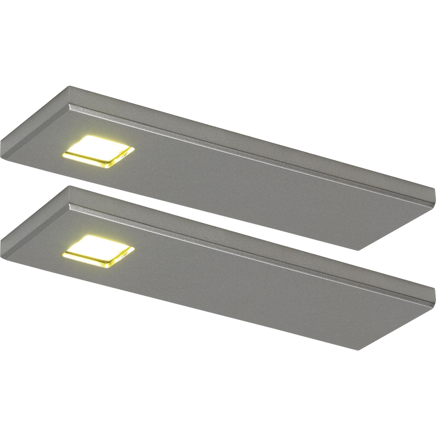 Set 2 d'lau Led rechthoekige onderbouw 3W 3200K RVS look touch 10w met dimmertransfo