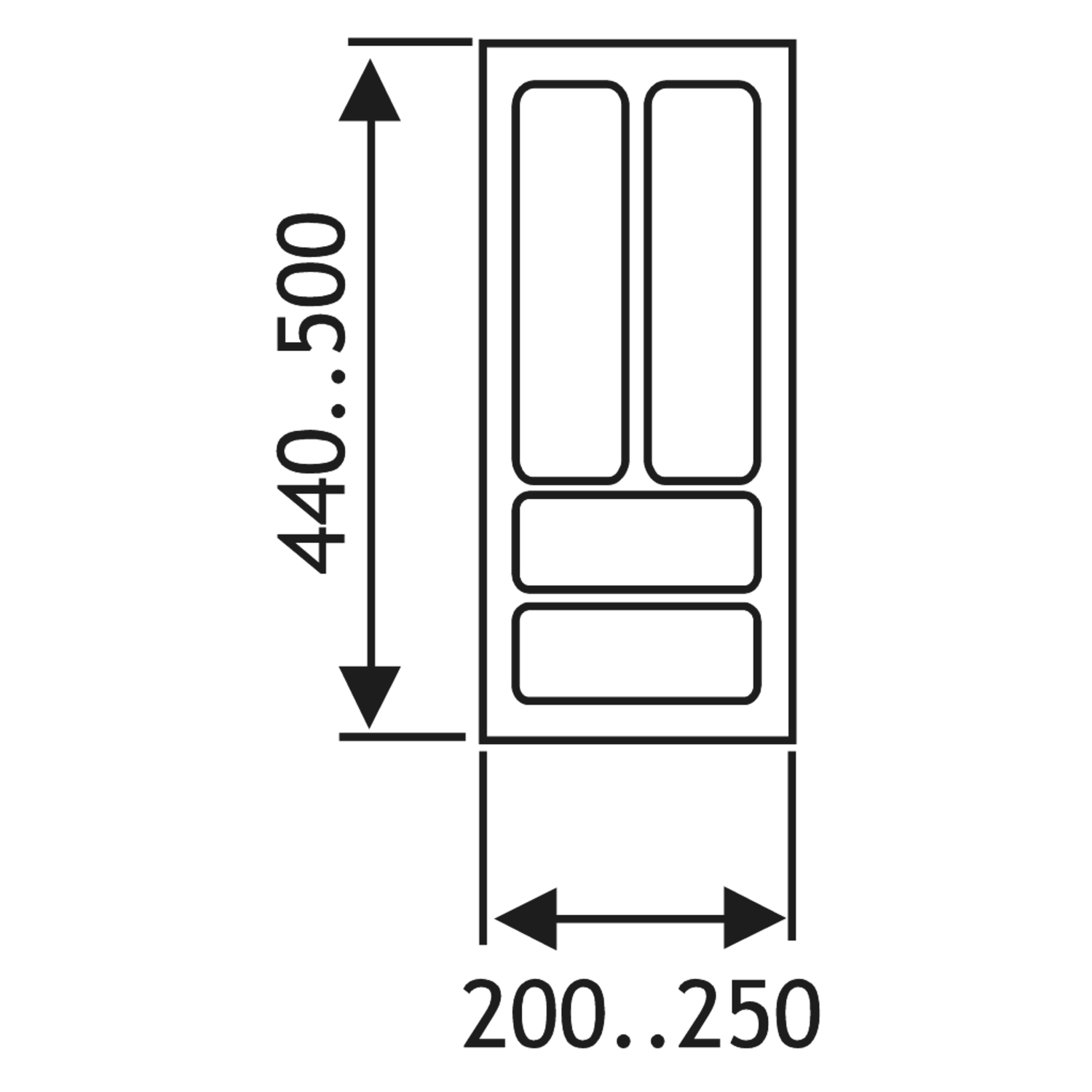 Inleglade k.30 cm alu grijs b200-250 d440-500 mm