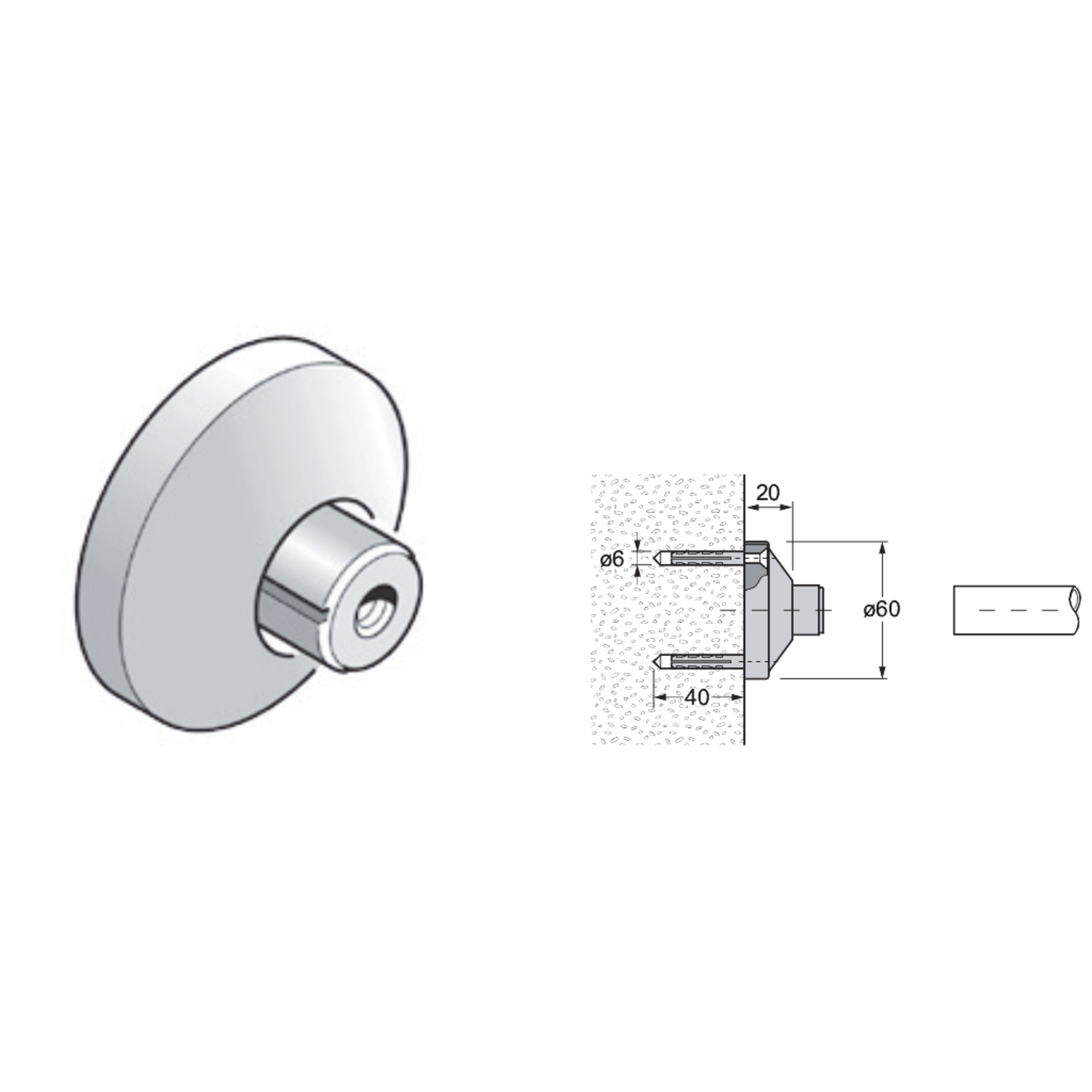 Pba 500-g inox sat. rosace de fixation murale tube 25mm