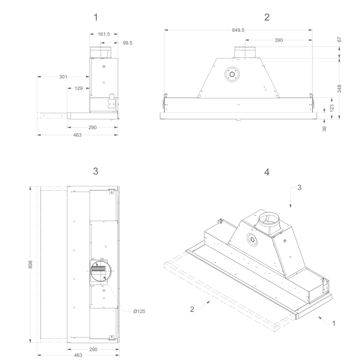 Novy telescopische dampkap 90cm RVS knop