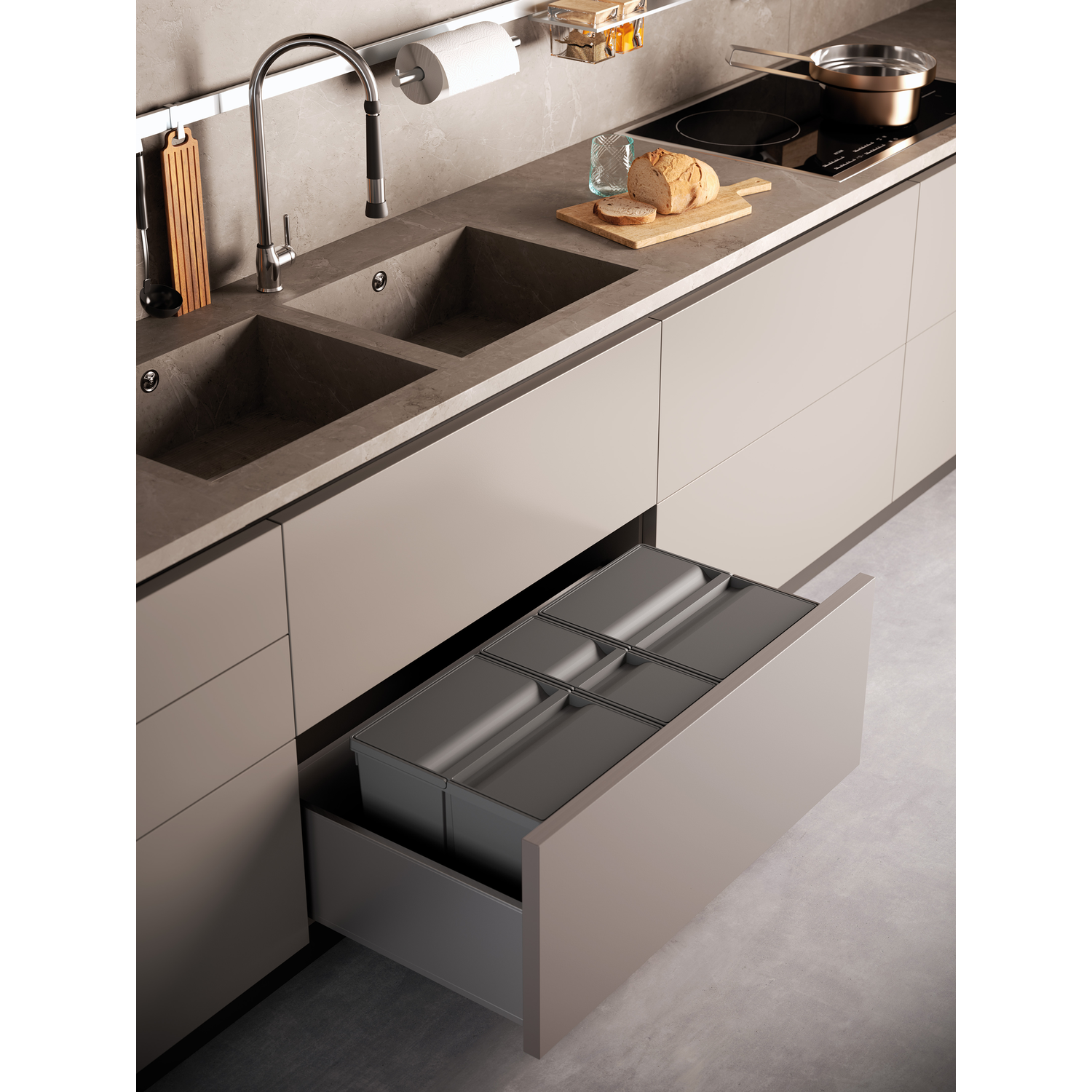 Système déchets tiroir 9xl c.600mm h.207mm 20 L + 9 L gris orion