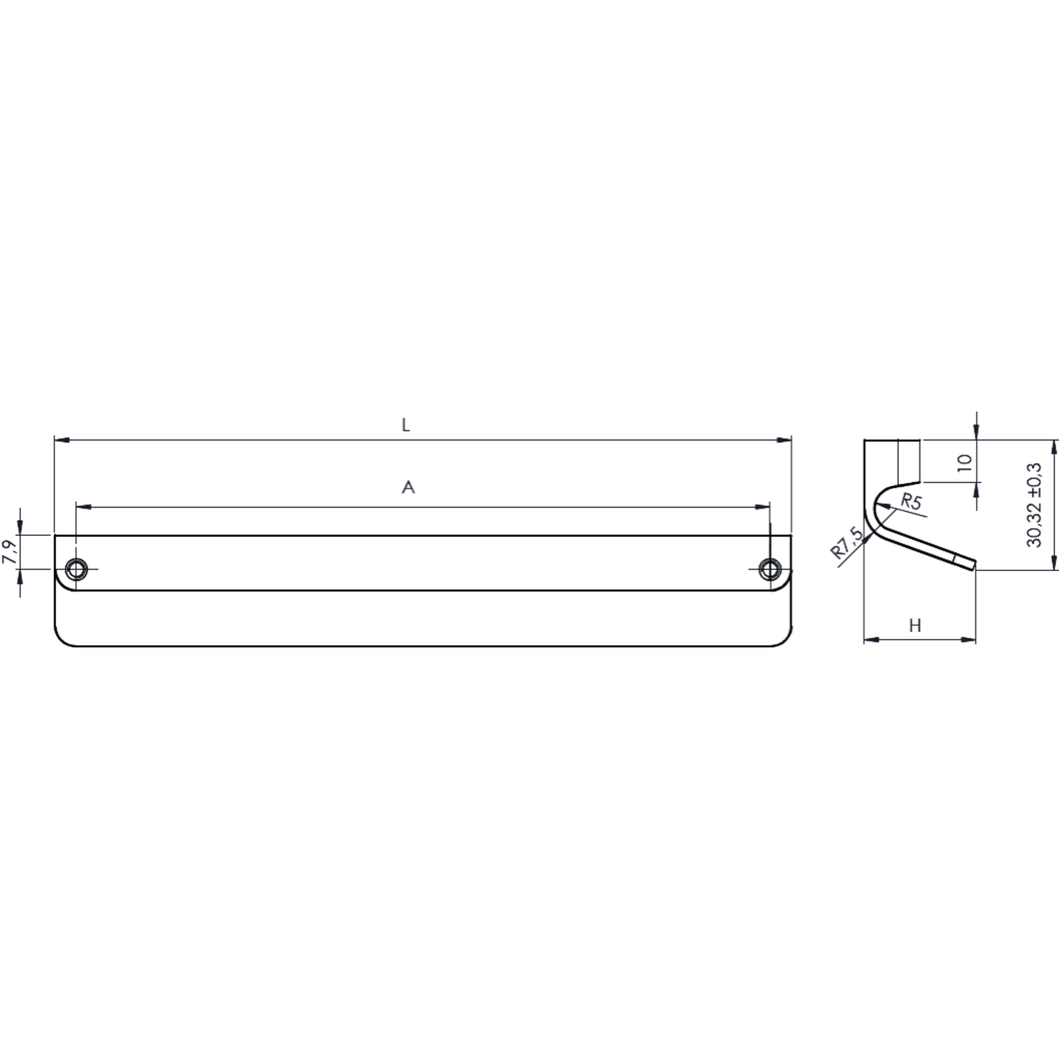 Greep FRINGE alu zwart mat BA 160mm L170mm