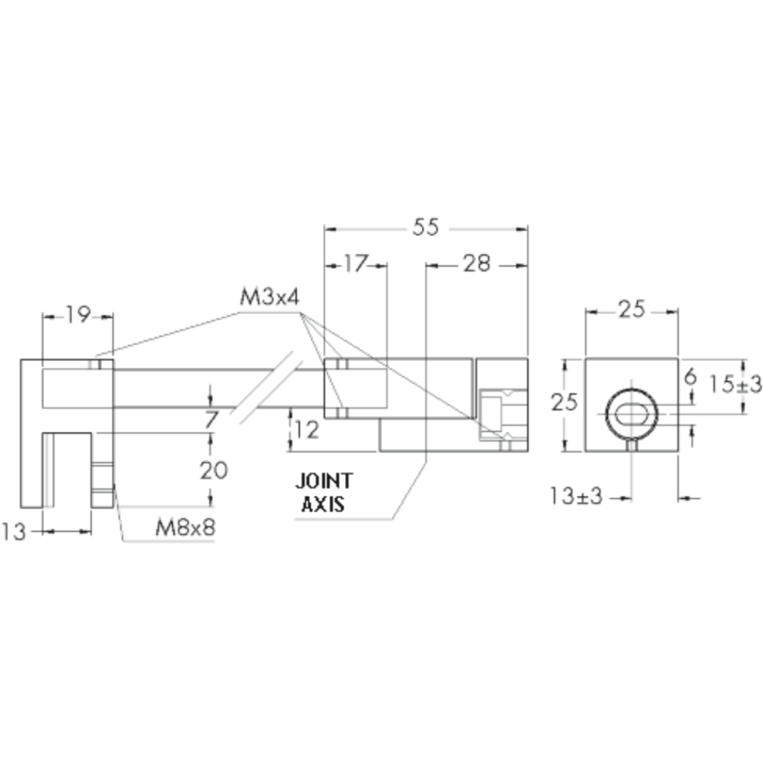 Vaste stabilisatiestang wand/glas met lage klem, voor 8/12 mm glas, L1541, chroom