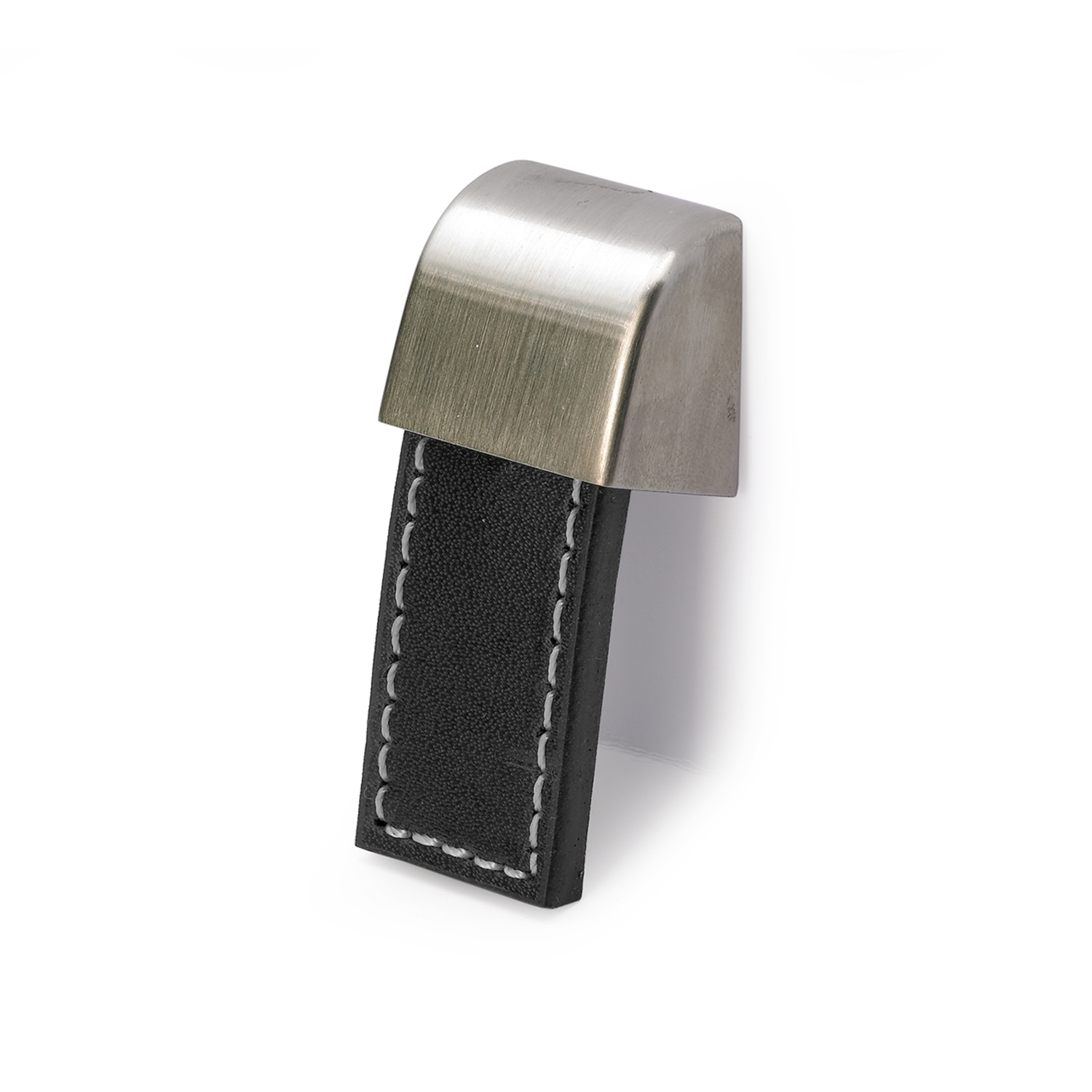 Bouton Agna, L 20 mm, B 50 mm, H 25 mm, cuir brun foncé / aspect inox brossé