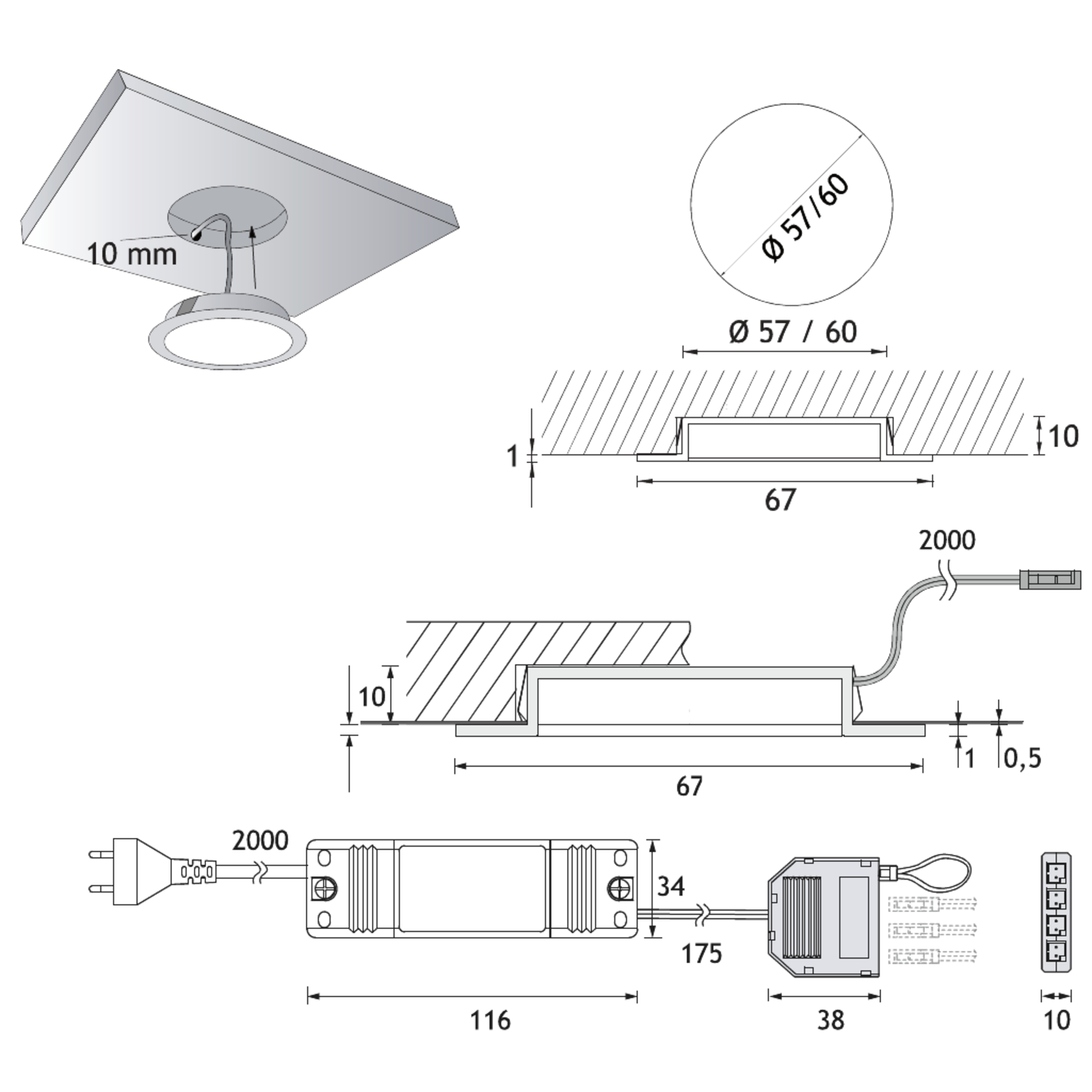 Sun led 3W/24V 3000K zwart