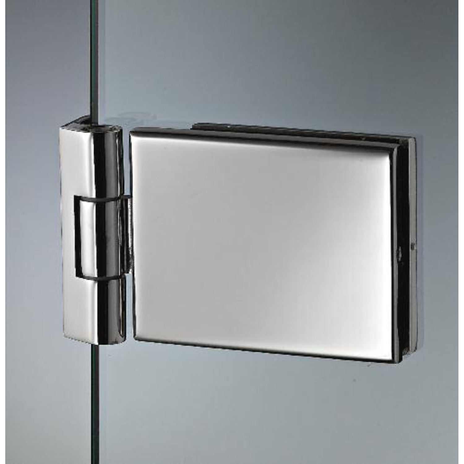 Vierkant scharnier wand/glas voor smalle deurposten, voor 8/12 mm glas, B85 H65, geborsteld rvs