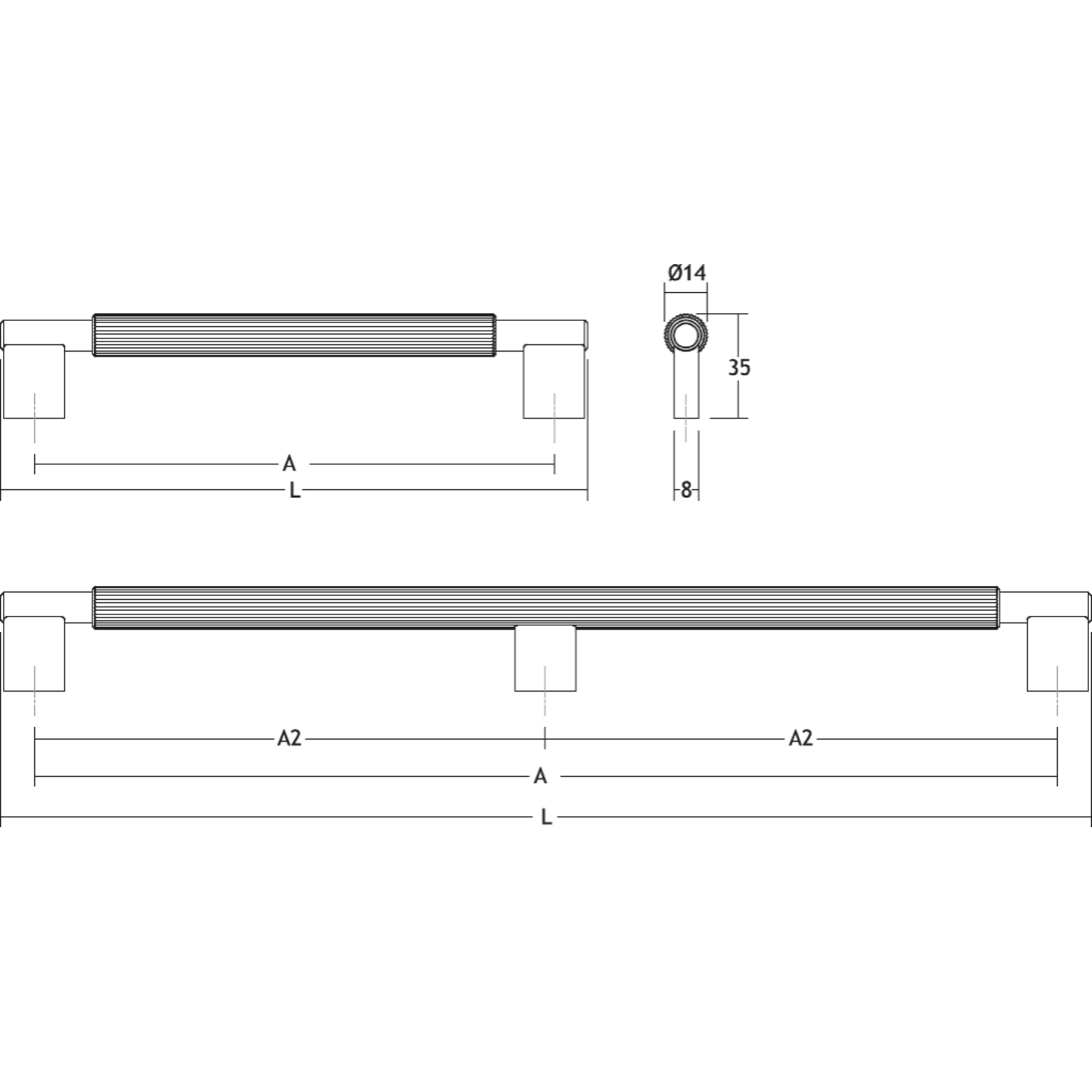 Greep ARPA BA1178-589 L1200 aluminium geborsteld zwart