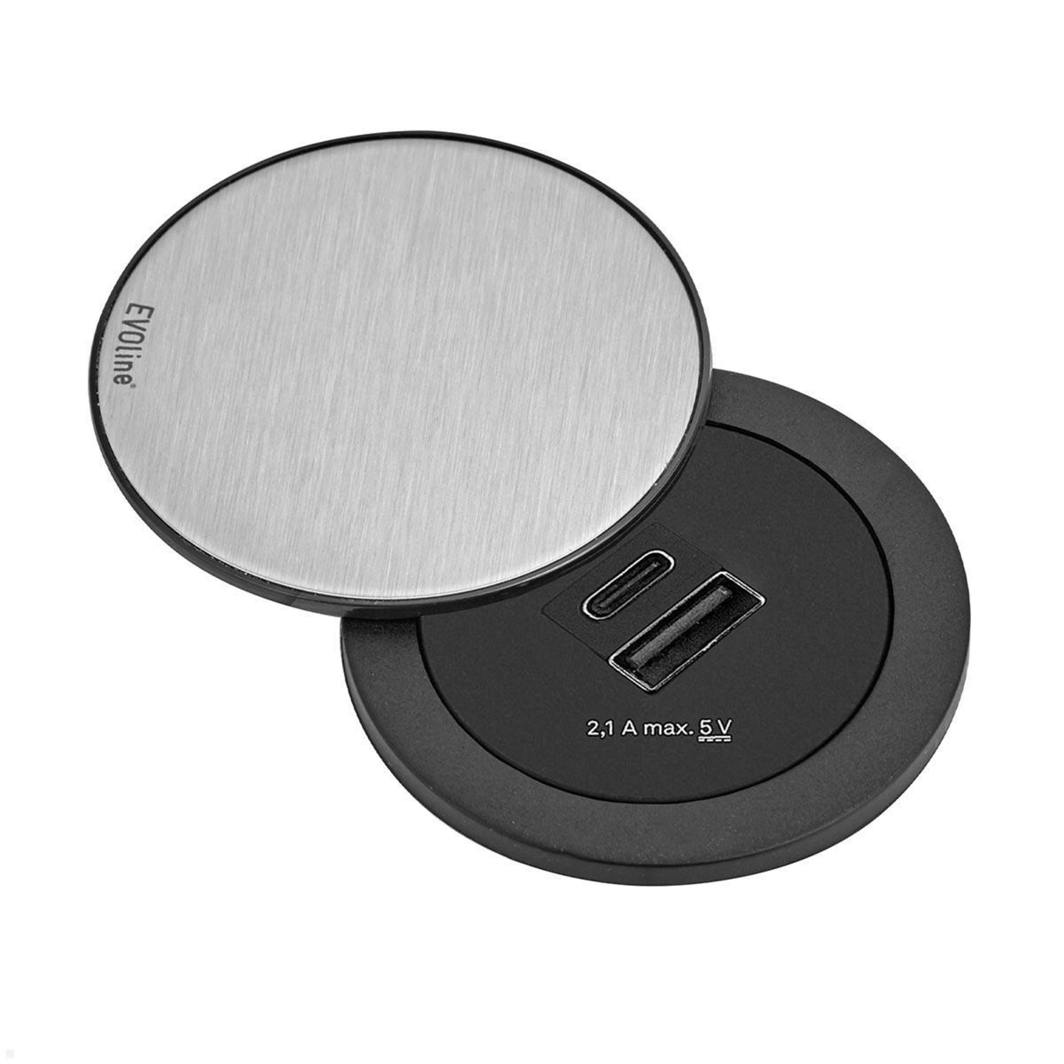 Evoline One usb a/c charger 5v 2.1a inox/noir  + couvercle