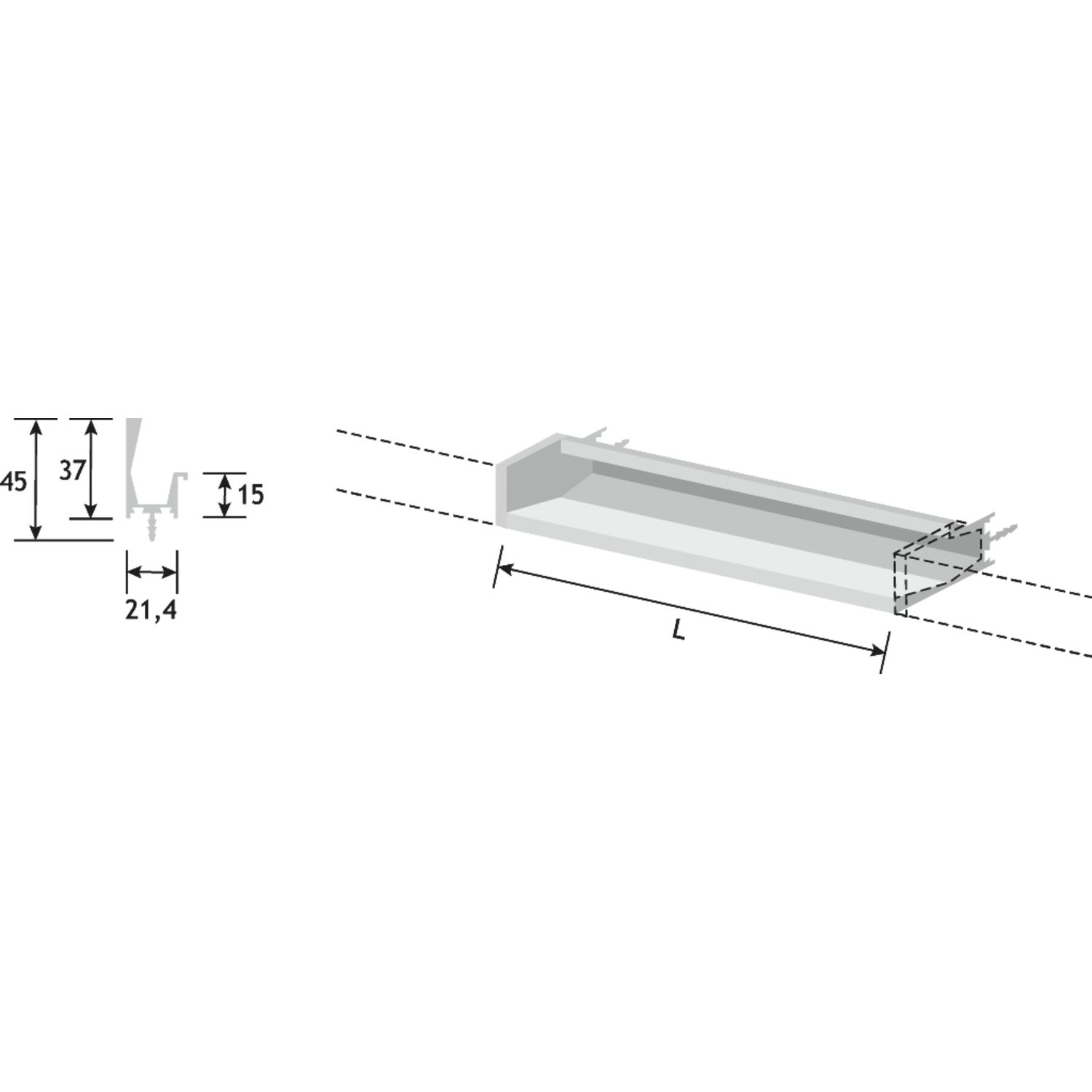 Greep HEXXA L350 aluminium mat zwart