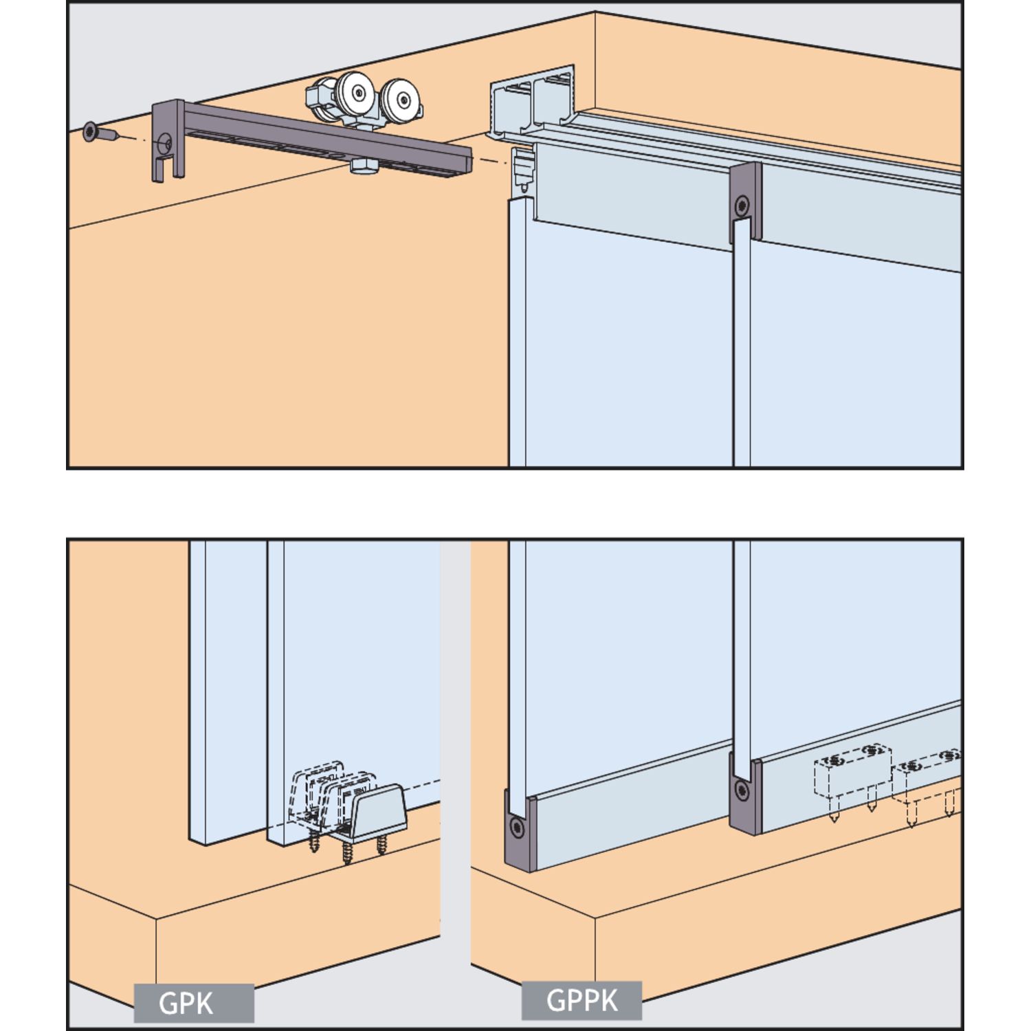 Garniture Hawa Clipo 36 GPK, pour 1 porte 