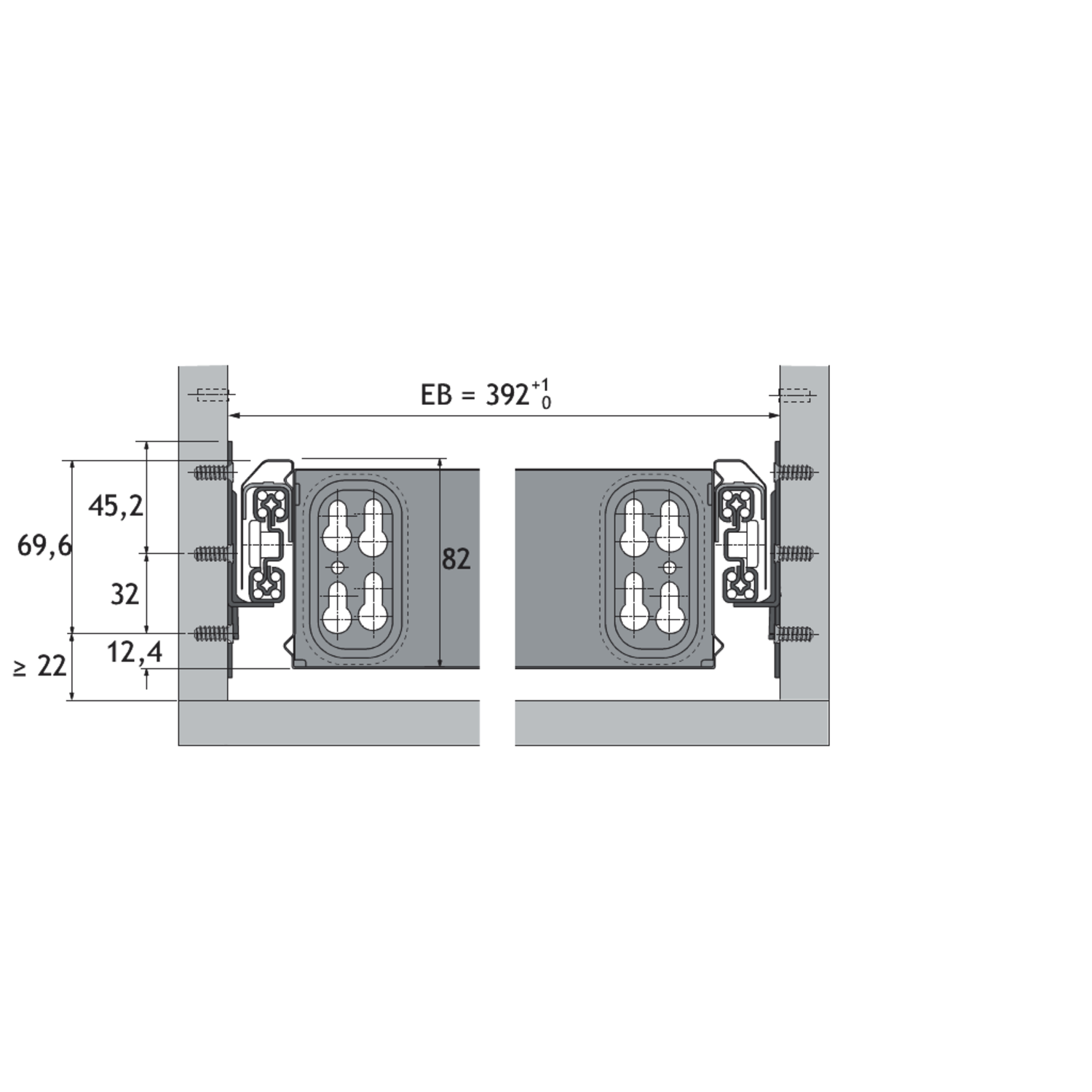 Coulisse Quadro Duplex 45, Compatible avec Silent System, compatible avec Push to open,  EB 292 mm / 392 mm, 530 mm, à gauche et à droite