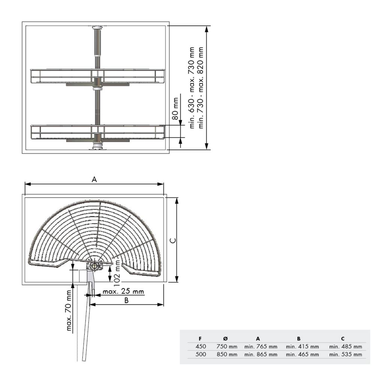 MC Line panier tournant 1/2 850x490mm chrome 