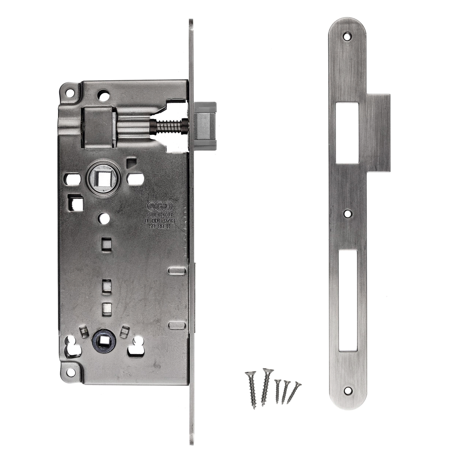 Serrure agb vieil argent/noir charbon wc 90 mm   + contre-plaque étroite droite