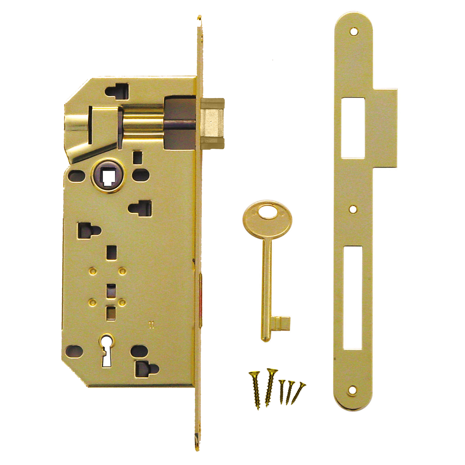 Serrure agb laiton 90 mm + contre-plaque   étroite droite
