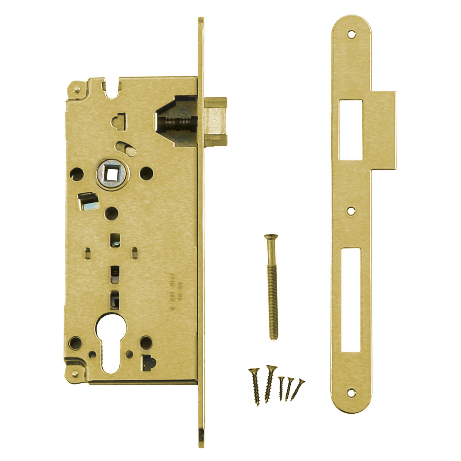 Serrure agb laiton cyl  85 mm + contre-plaque    étroite droite