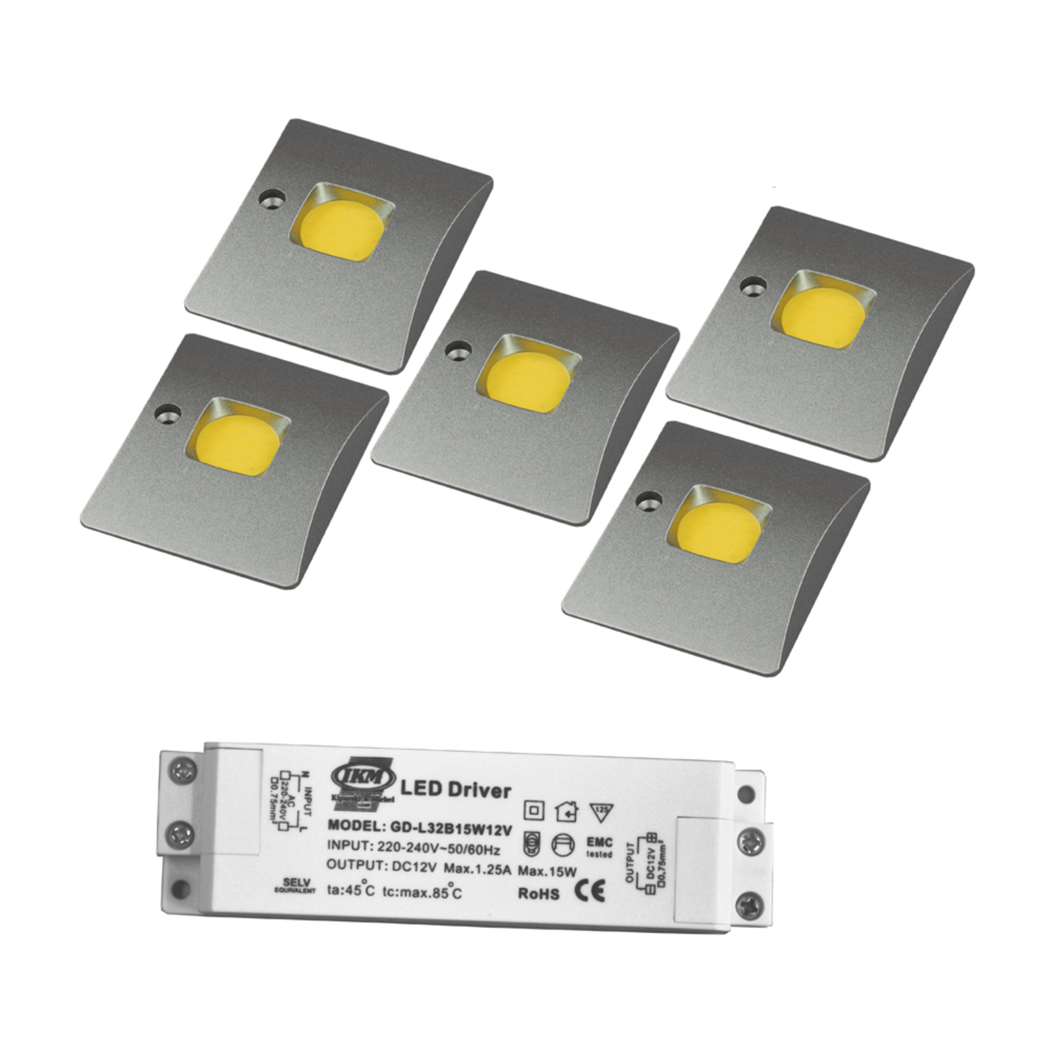 Omled ii set 5 inox 5x3W blanc chaud + transfo 12V 15W