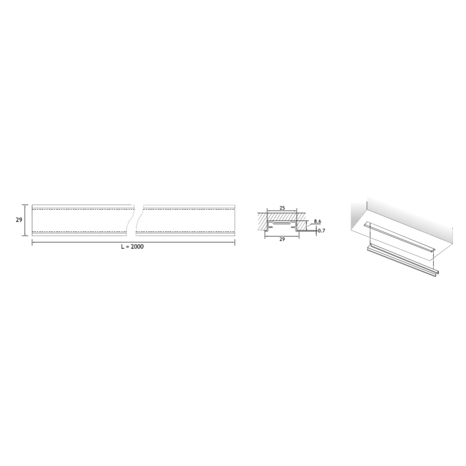 Profil led Channelline 12 2000mm encastré aluminium