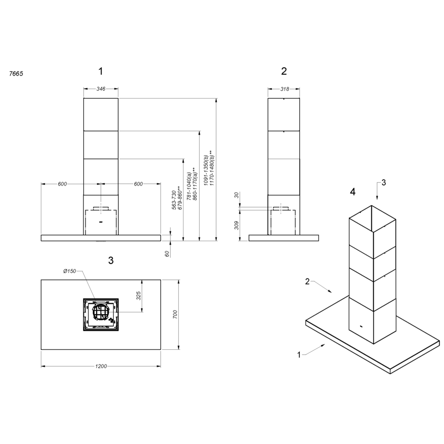 Novy Flatline 120 cm RVS (zonder motor) eiland