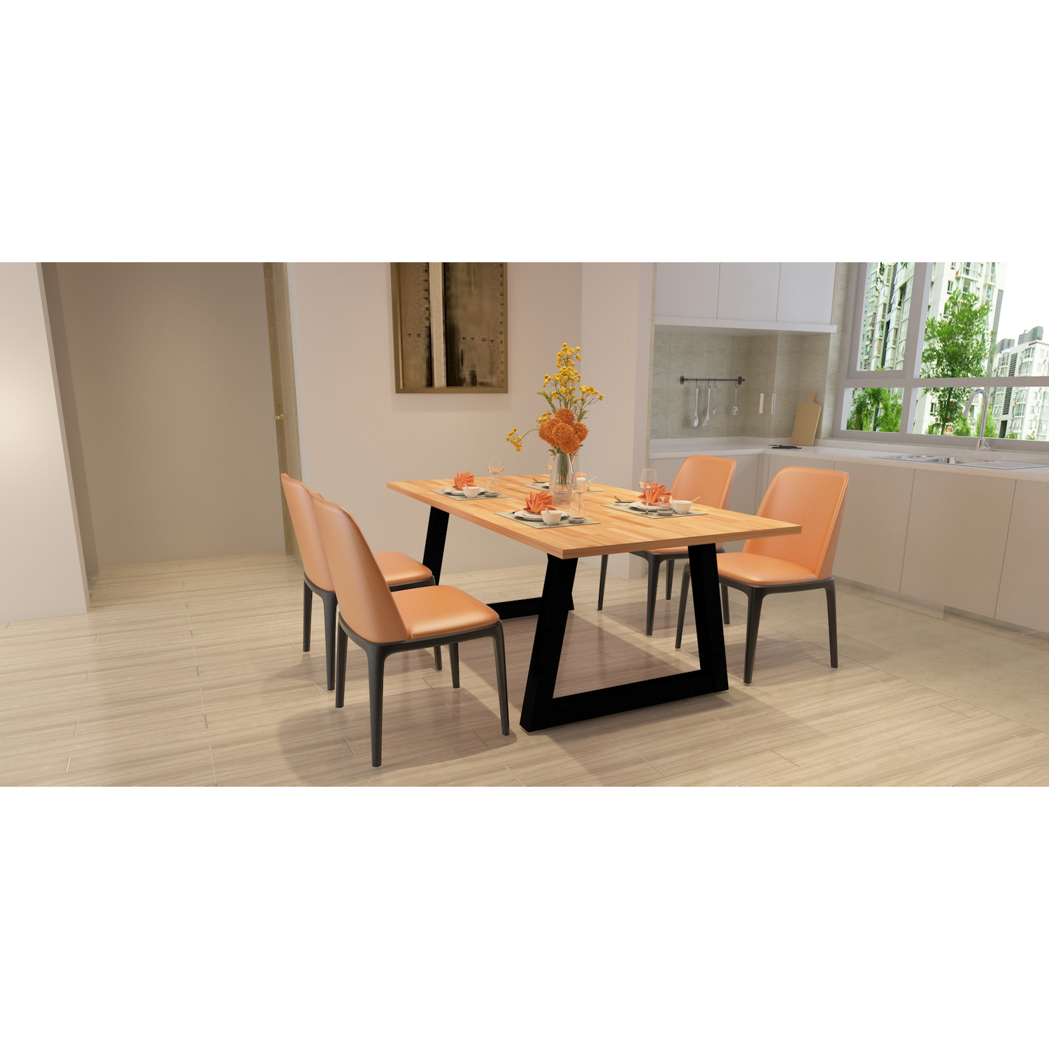 Piètement trapèze 80x80mm noir mat h.720xl.950 mm 