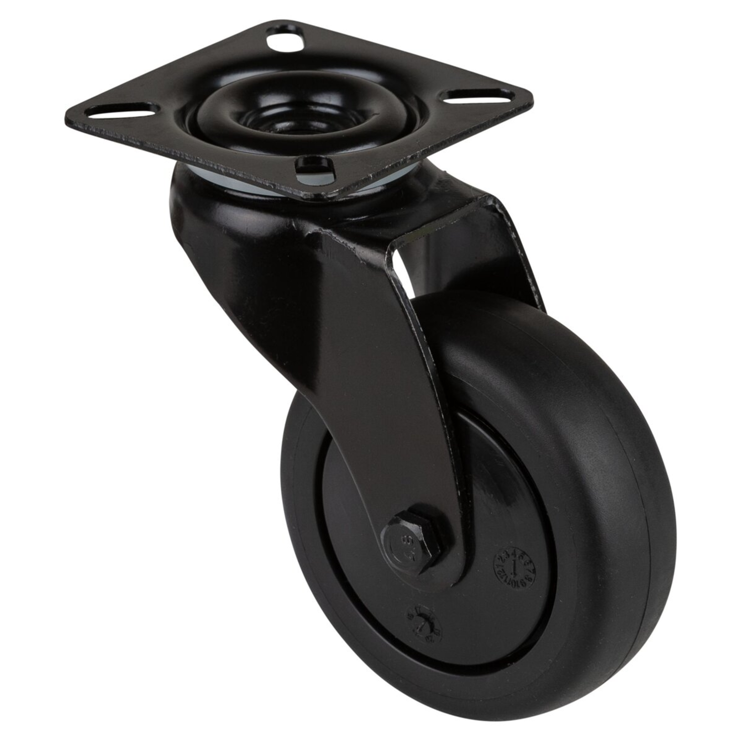 Roulette pivot d75mm h103mm caoutch noir 60kg 