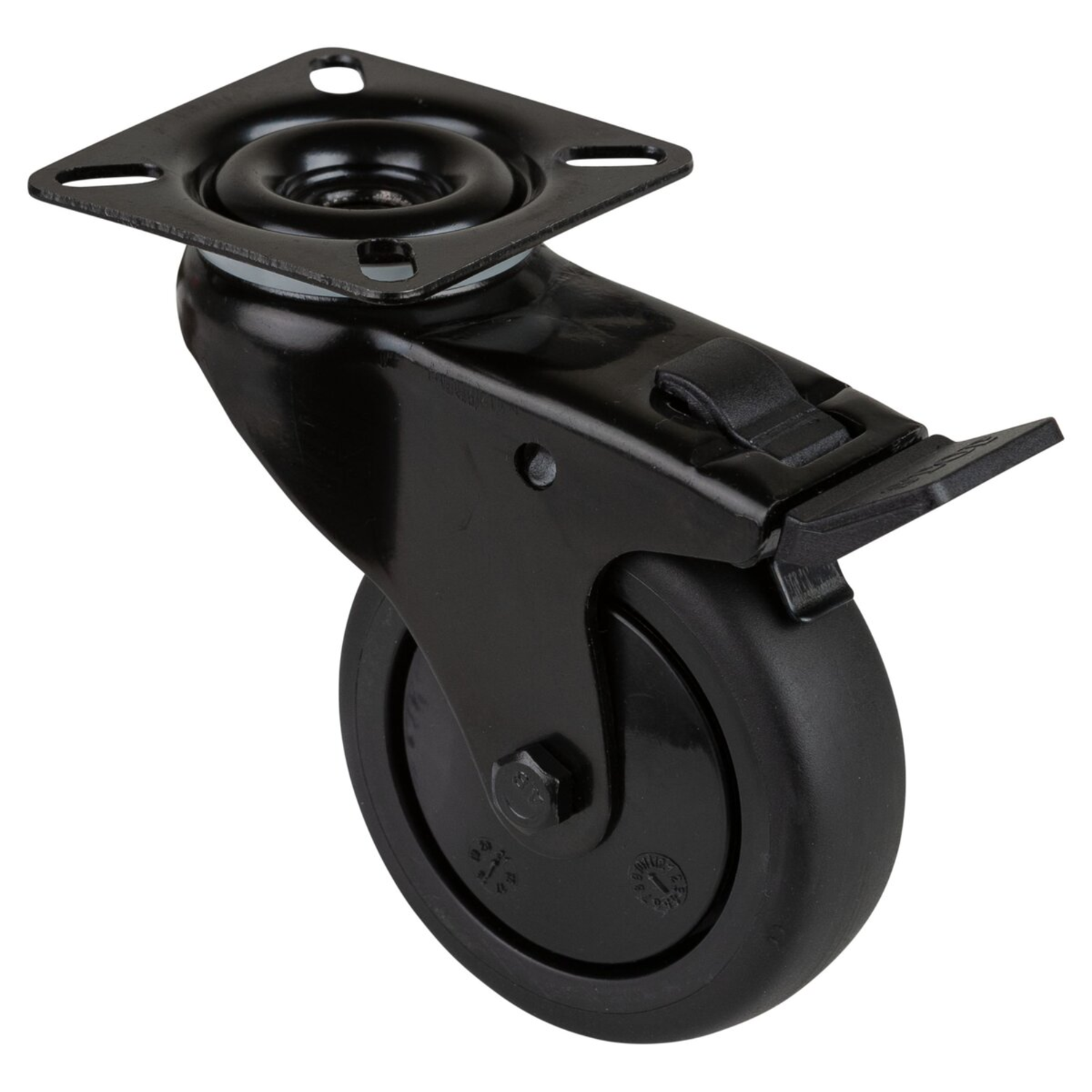 Zwenkwiel met rem d75mm h103mm rubber zwart 60kg