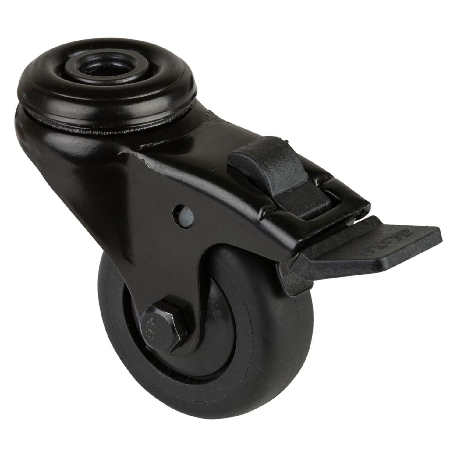 Roul. pivot+frein d50mm h73mm caoutch noir 50 kg 
