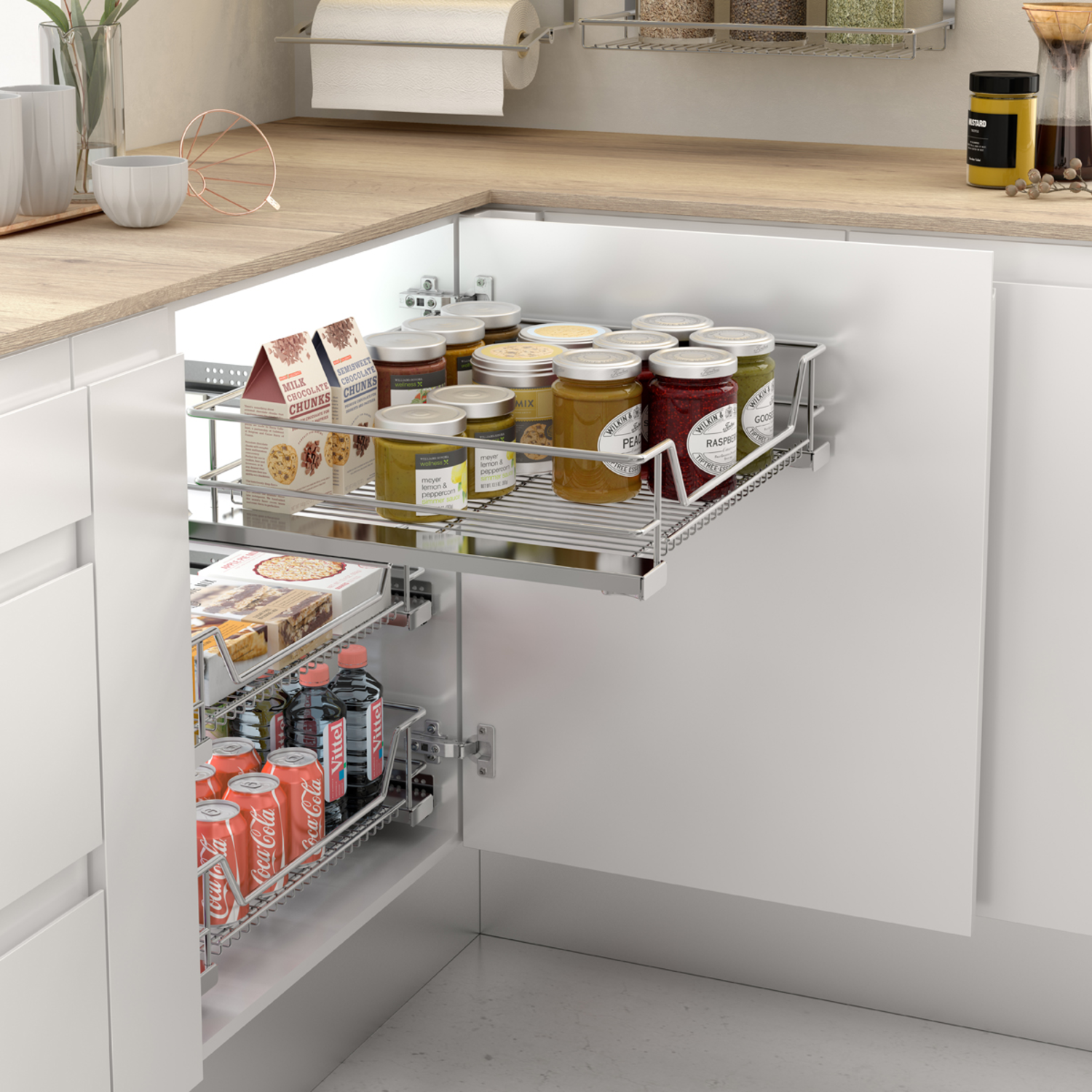 MC Line uittrekmand 40cm chroom+hettich quadro ss +hettich quadro ss 30kg+afstandhouders