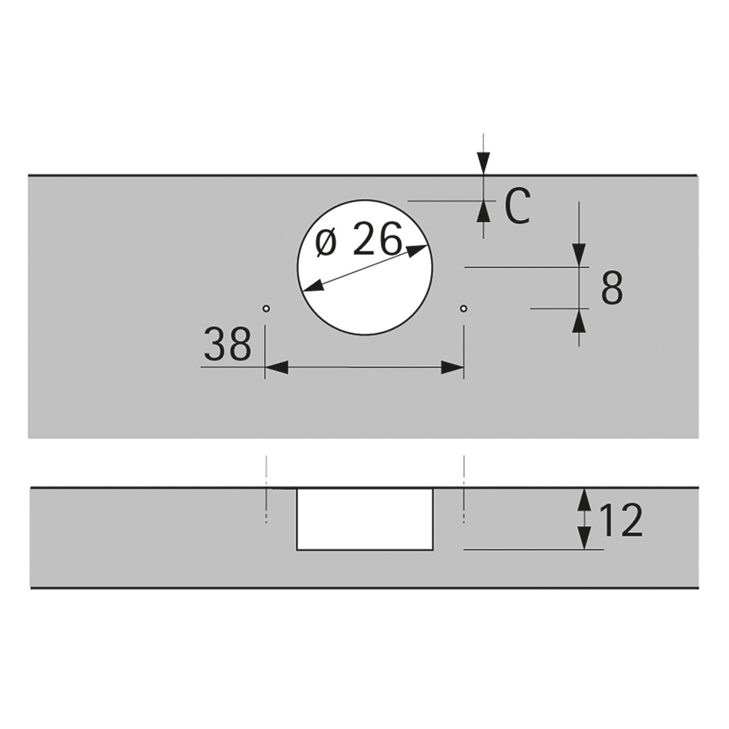 Charnière Intermat pour porte à cadre en bois (Intermat 9924), en semi-applique, Angle d'ouverture  95°, TH-schéma de perçage 38 x 8 mm, à visser (-)