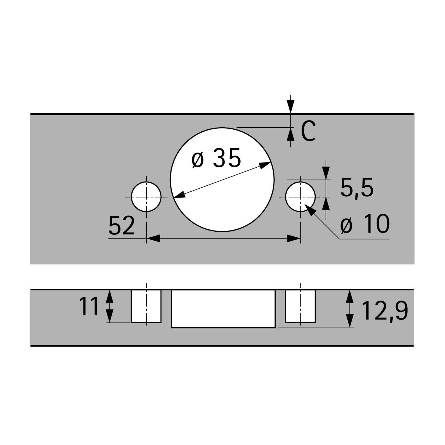 Sensys 110°-scharnier met geïntegreerde demping (Sensys 8645i), in obsidiaanzwart, inliggend, openingshoek 110°, TH-boorbeeld 52 x 5,5 mm, met spreidpluggen (ø 10 x 11)