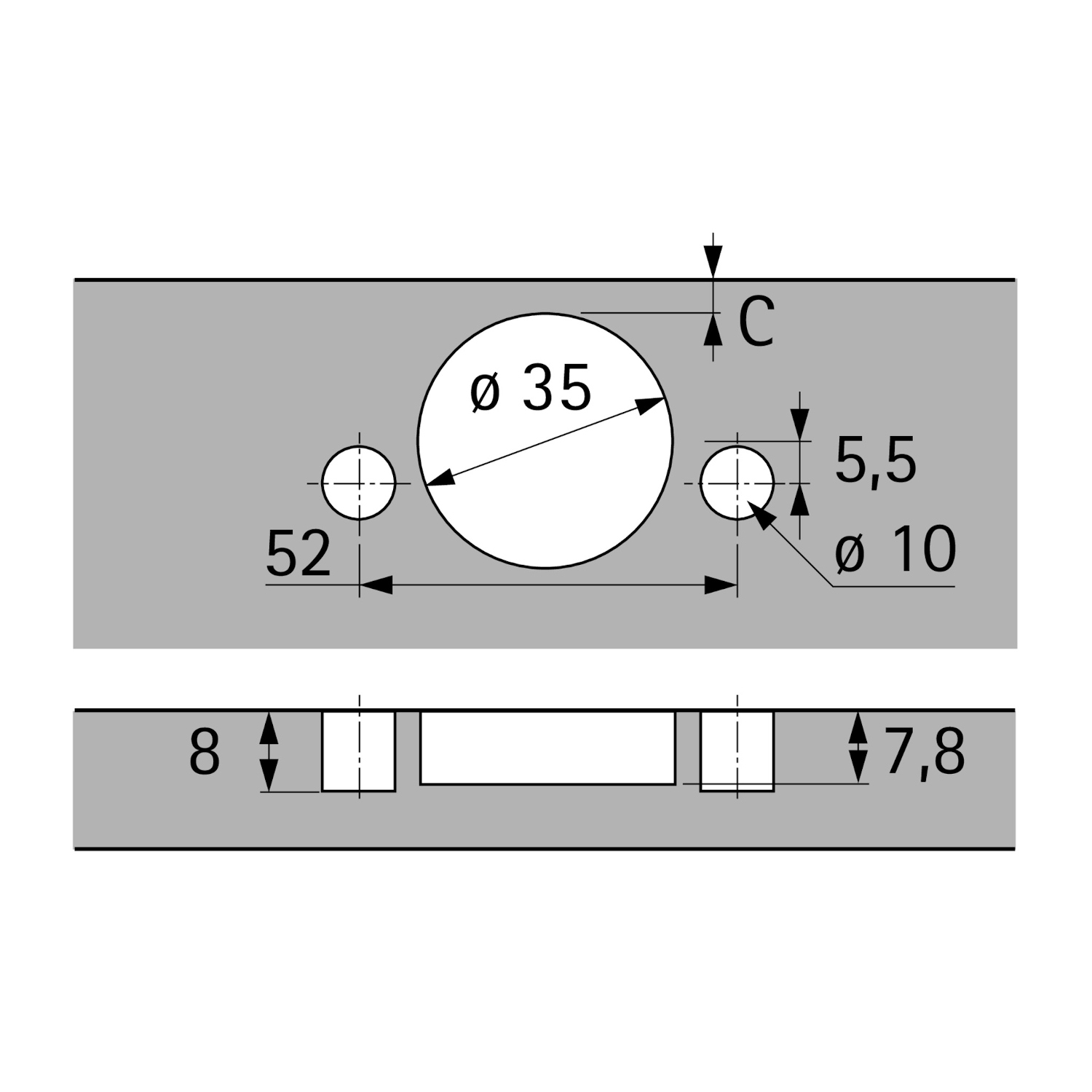 Sensys scharnier voor dunne deuren, deurdikte vanaf 10 mm, met geïntegreerde demping (Sensys 8646i), in obsidiaanzwart, half opliggend, openingshoek 110°, TH-boorbeeld 52 x 5,5 mm, met spreidpluggen (ø 10 x 8)