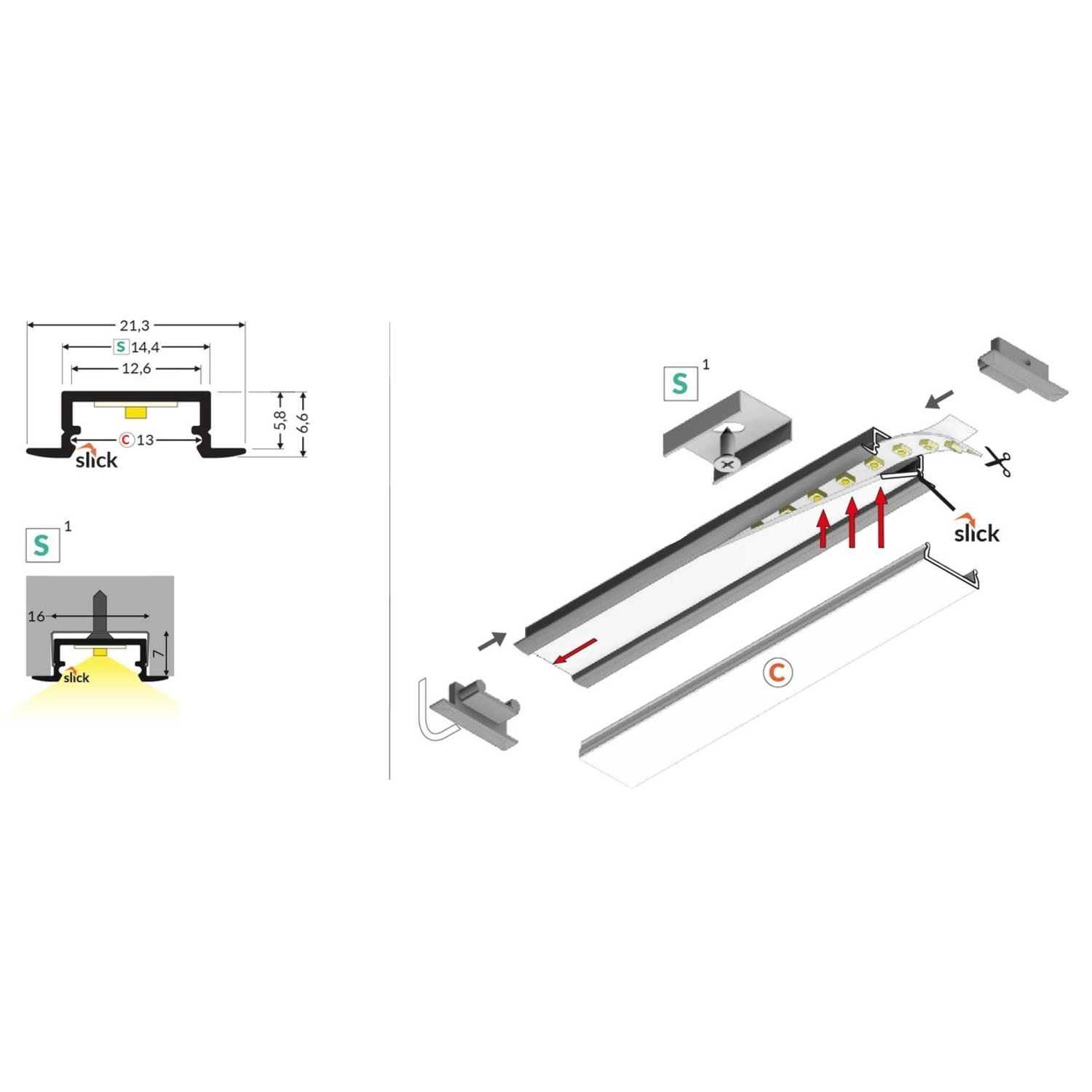 Led profiel Begtin12 JC/S 3000 zwart geanodiseerd