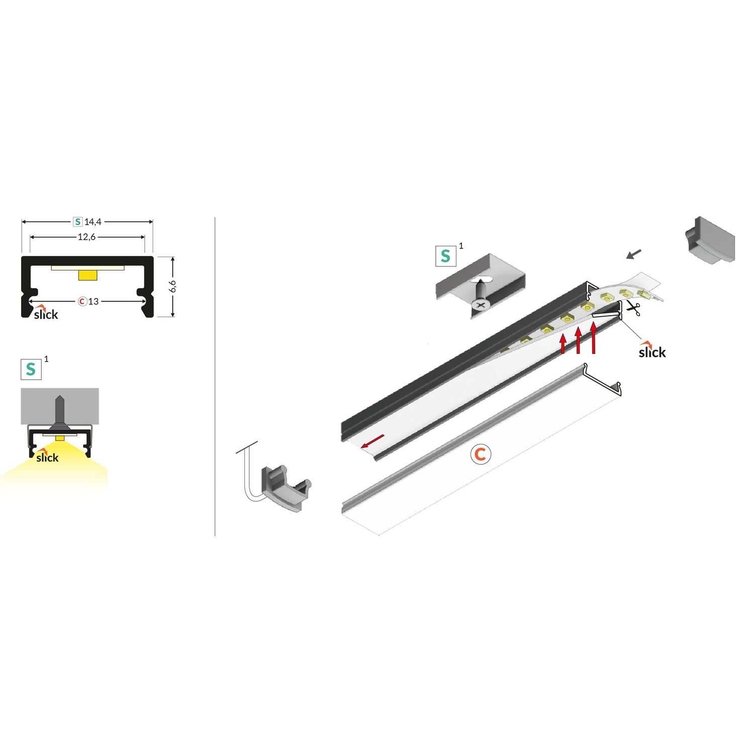 Led profiel Begton12 JC/S 3000 geanodiseerd