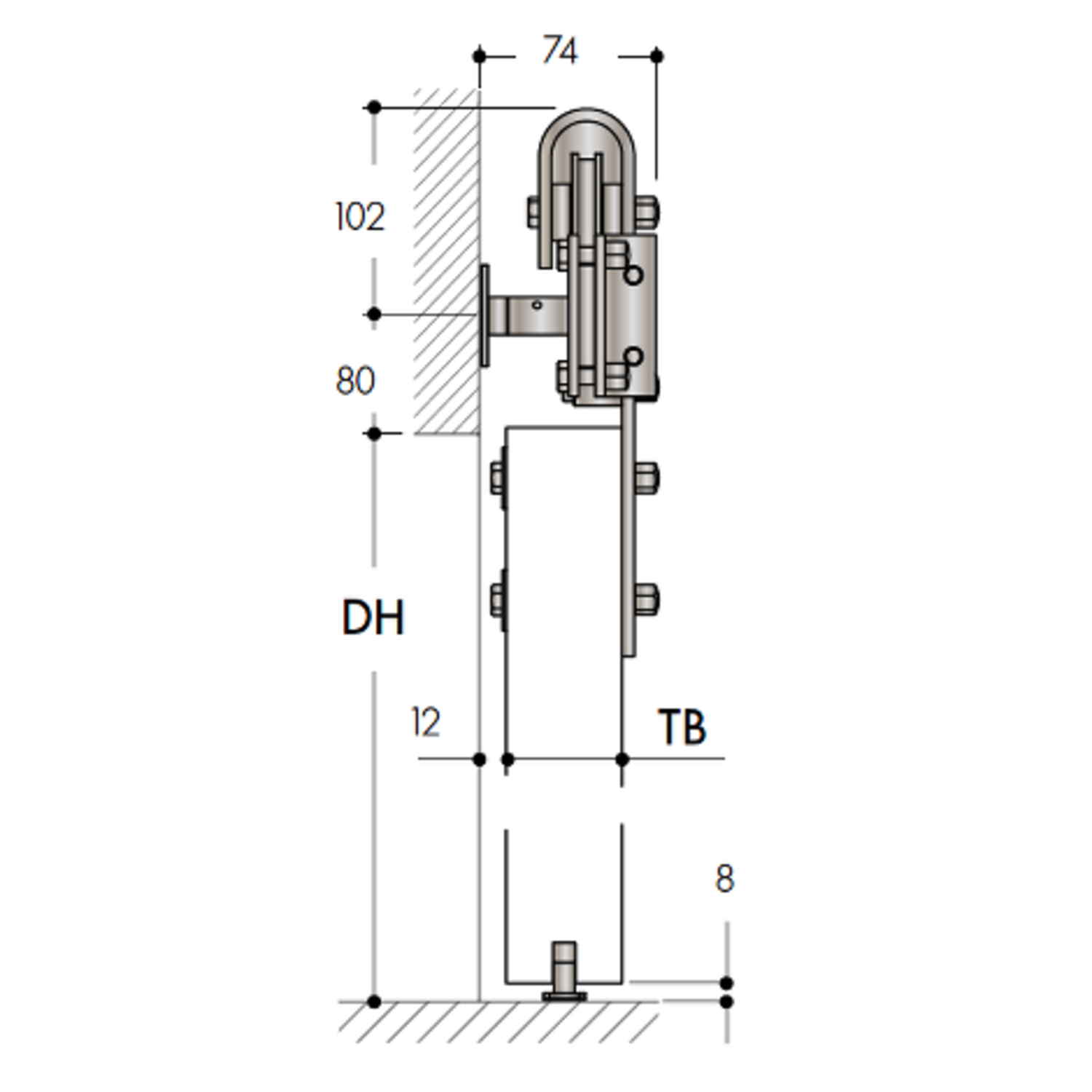Casa schuifdeurset staal zwart 100kg l.2300mm voor deurbladbreedte 1010-1120mm
